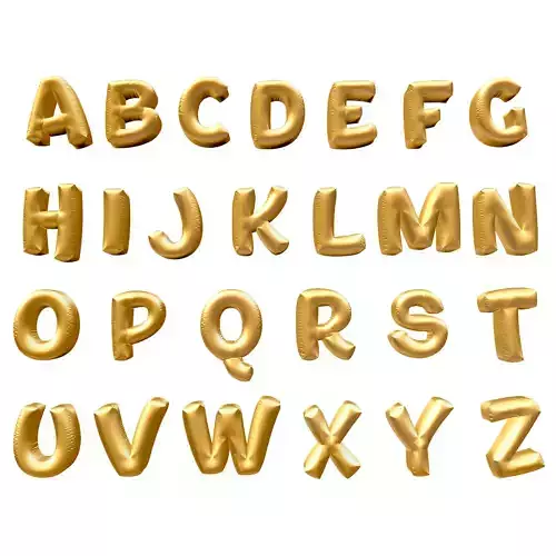 Golden Balloons Alphabet Letters High Poly