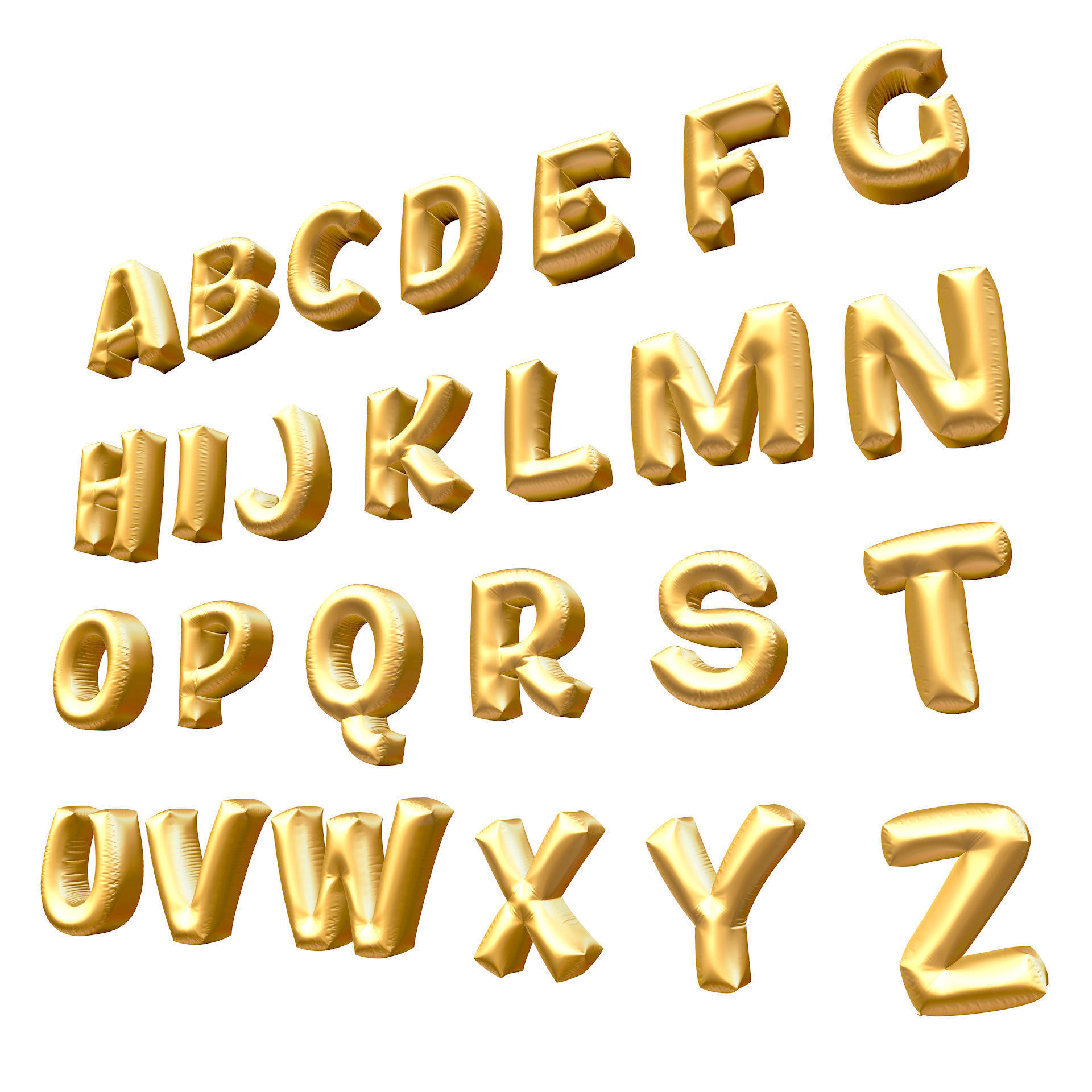 Golden Balloons Alphabet Letters High Poly 3D model_3