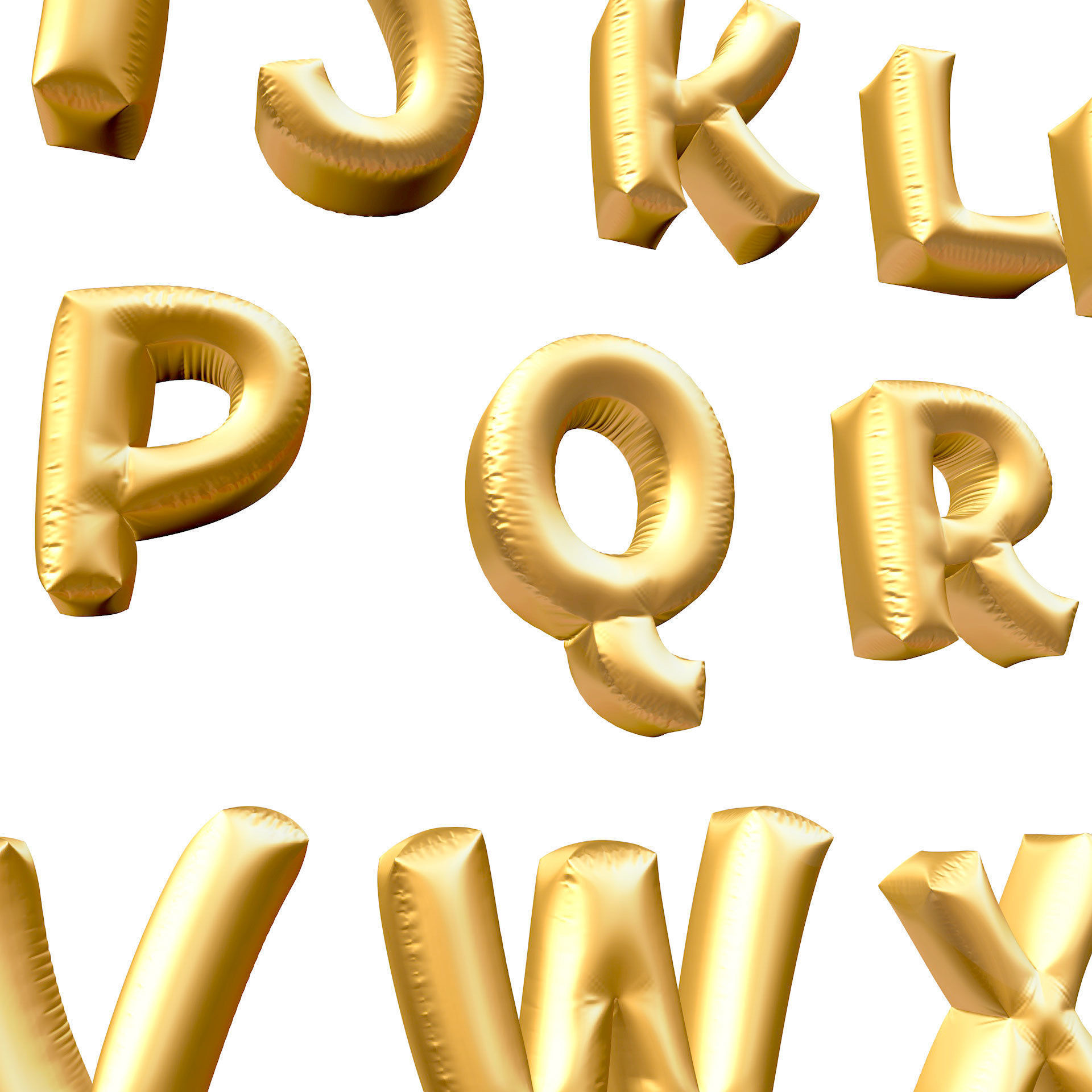 Golden Balloons Alphabet Letters High Poly 3D model_6