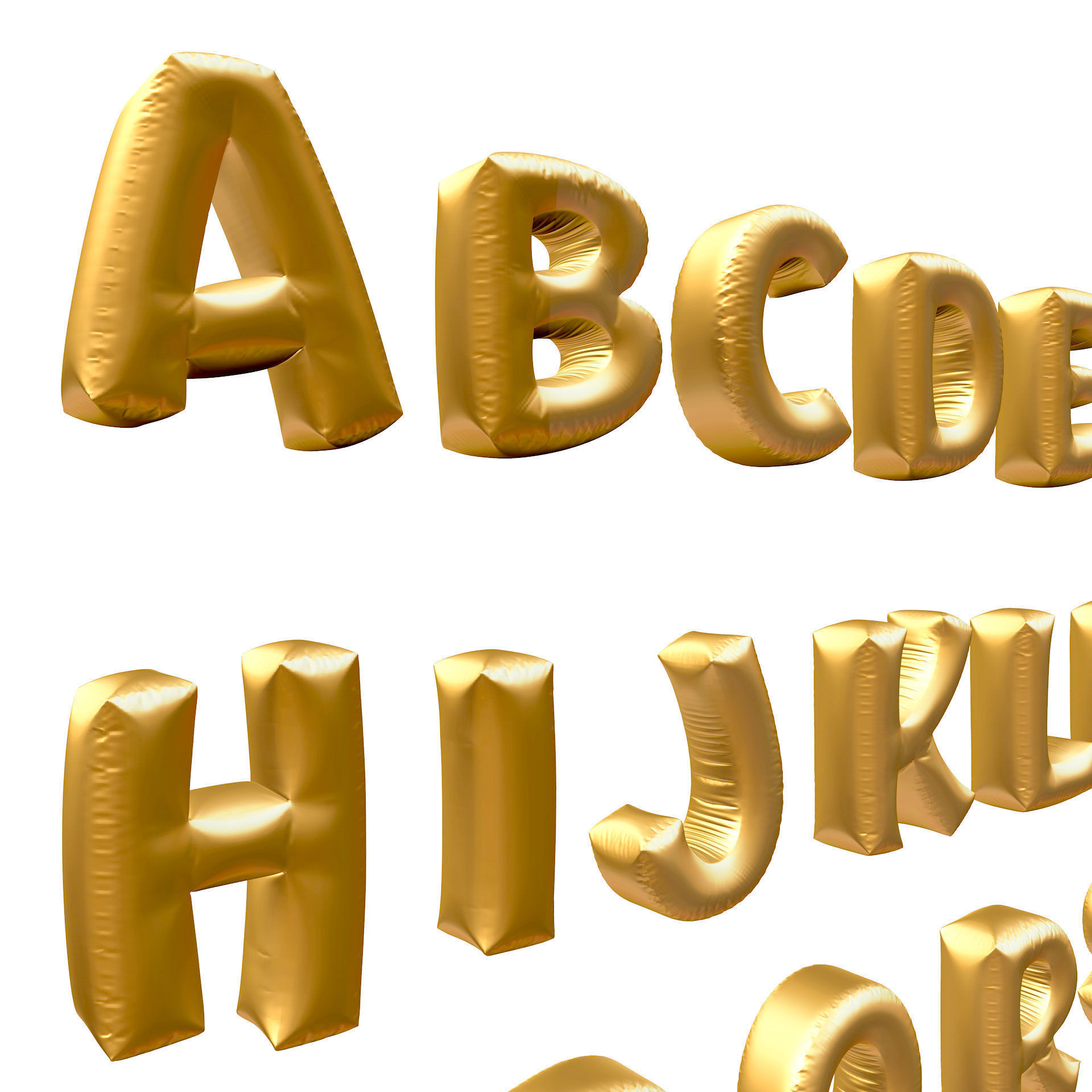 Golden Balloons Alphabet Letters High Poly 3D model_5