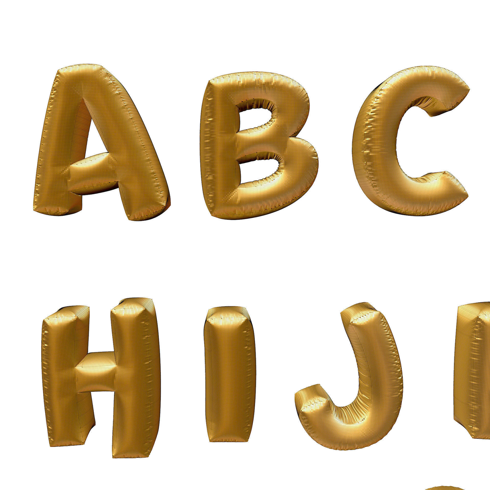 Golden Balloons Alphabet Letters High Poly 3D model_8