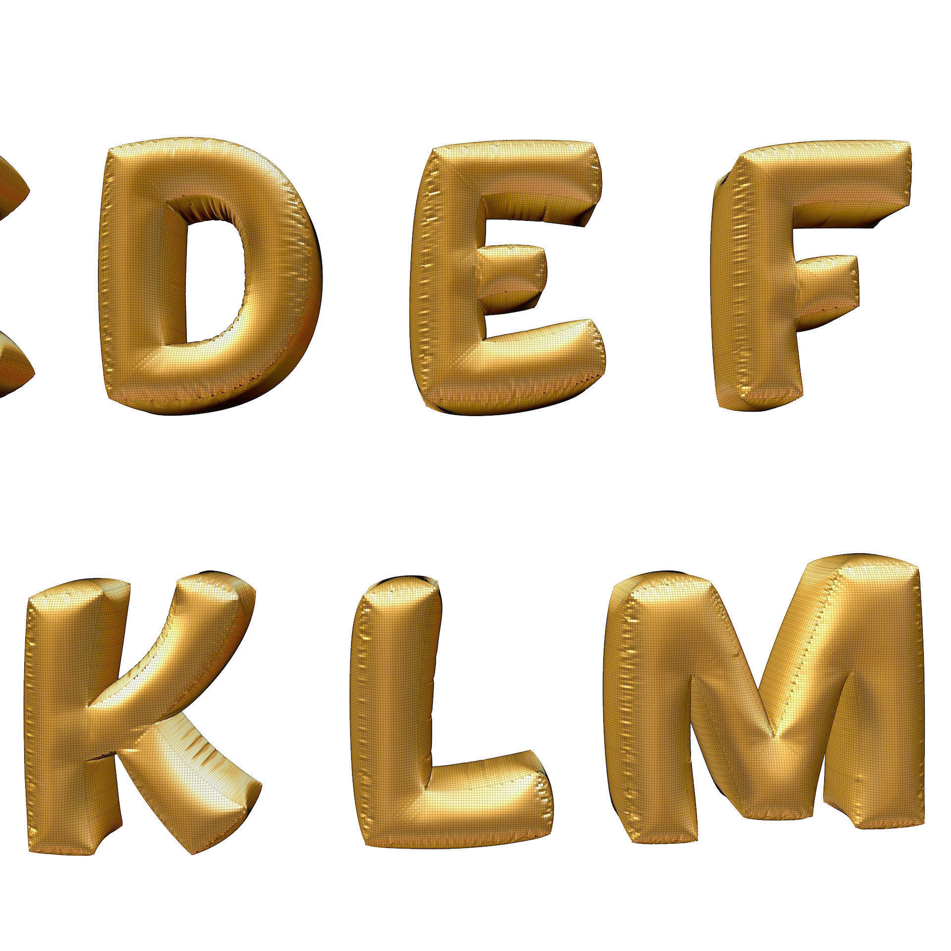 Golden Balloons Alphabet Letters High Poly 3D model_9