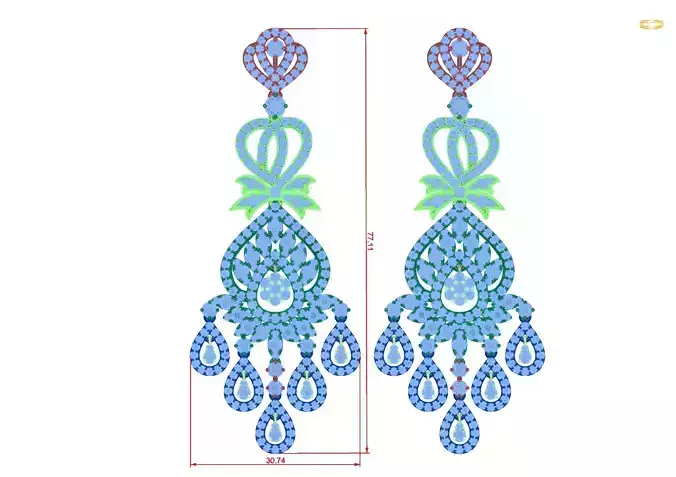 earrings gold and diamond dangle 3D print model