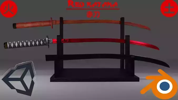 Low Poly red katana  Low-poly 3D model
