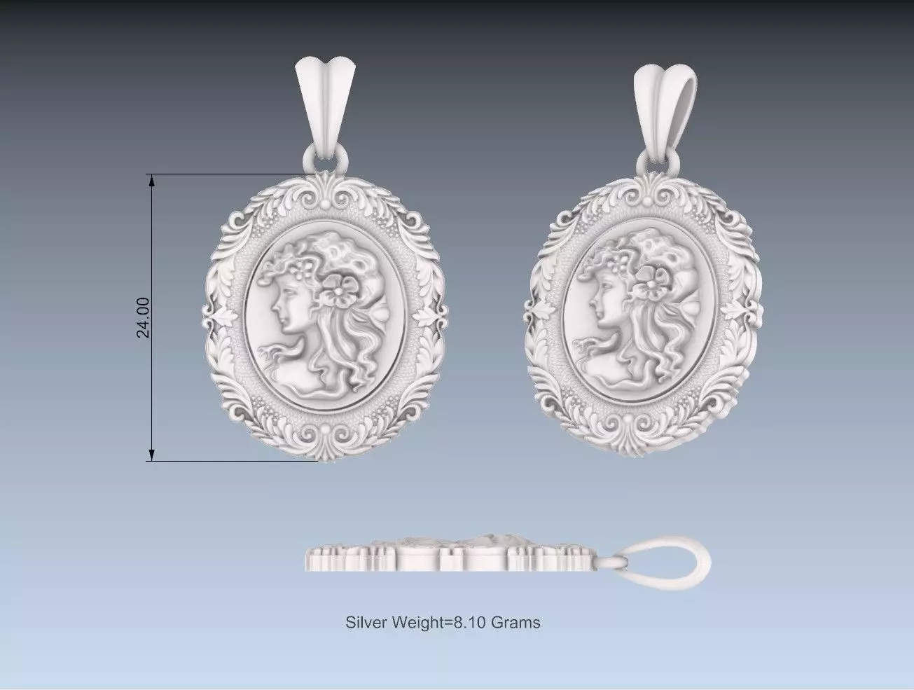 Angel girl Pendant for making oxidized silver jewelry 3D print model