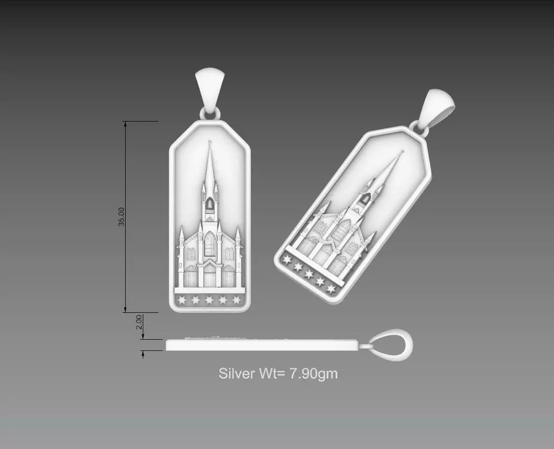 Church beautiful rectangle pendant  3D print model_0