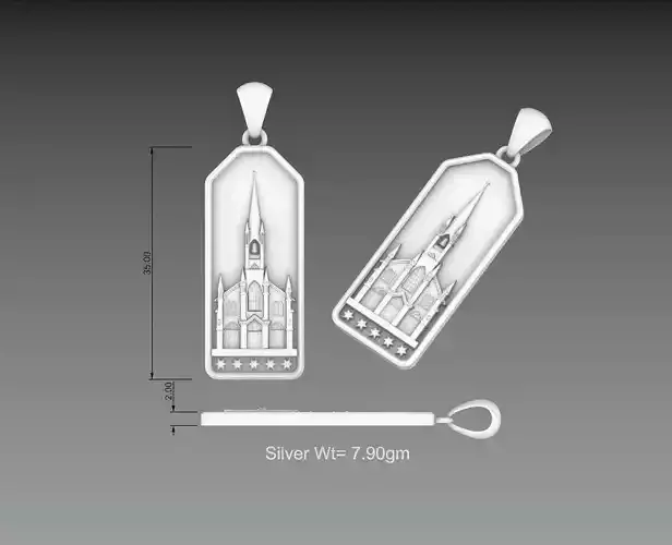 Church beautiful rectangle pendant  3D print model