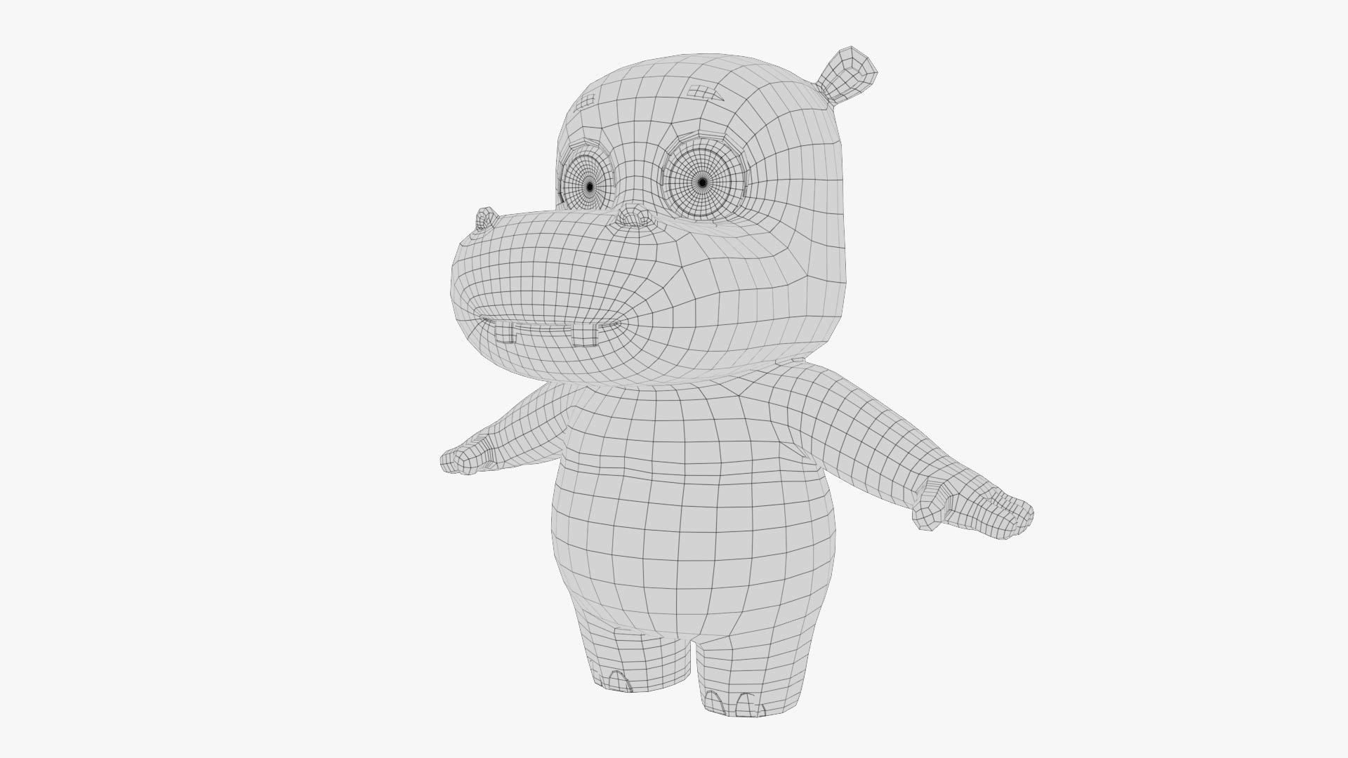 Cartoon Hippo Low-poly 3D model_16
