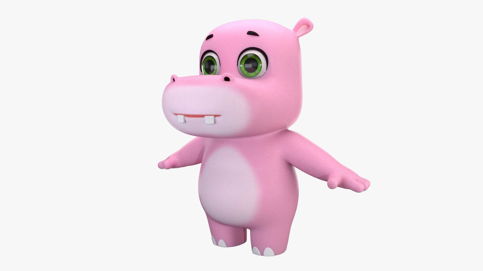 Cartoon Hippo Low-poly 3D model_7