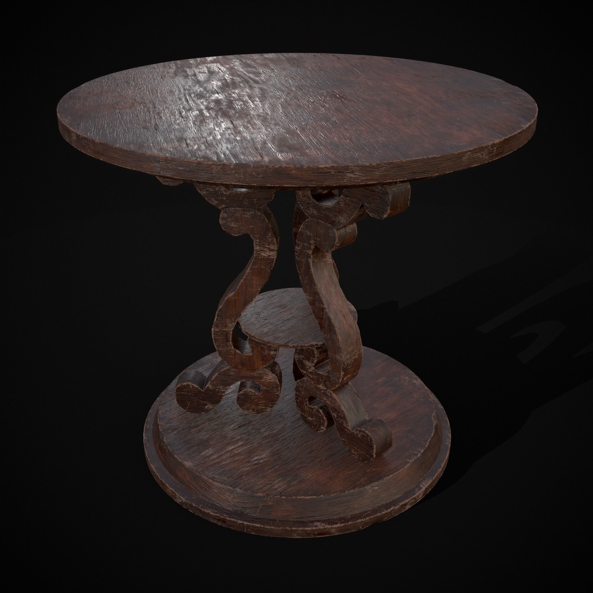 Medieval Antique Three Legged Table Low-poly 3D model_3
