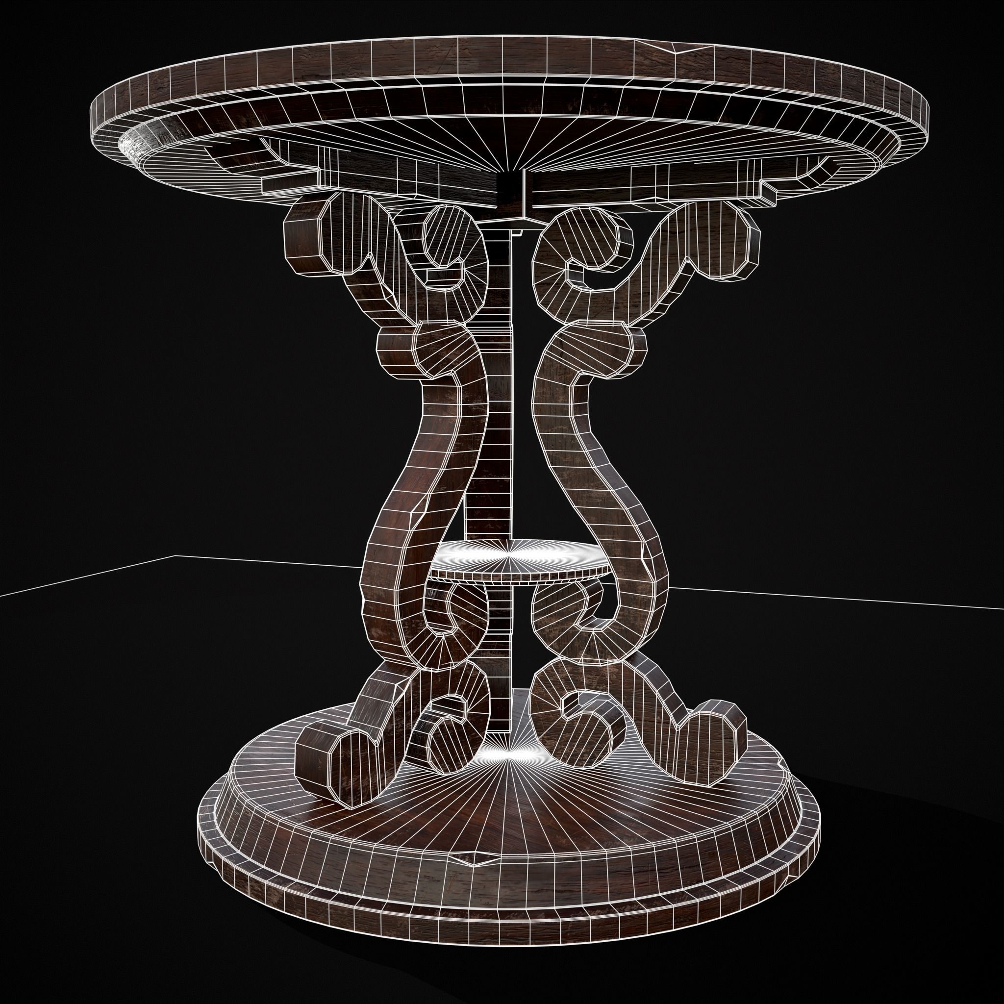 Medieval Antique Three Legged Table Low-poly 3D model_18