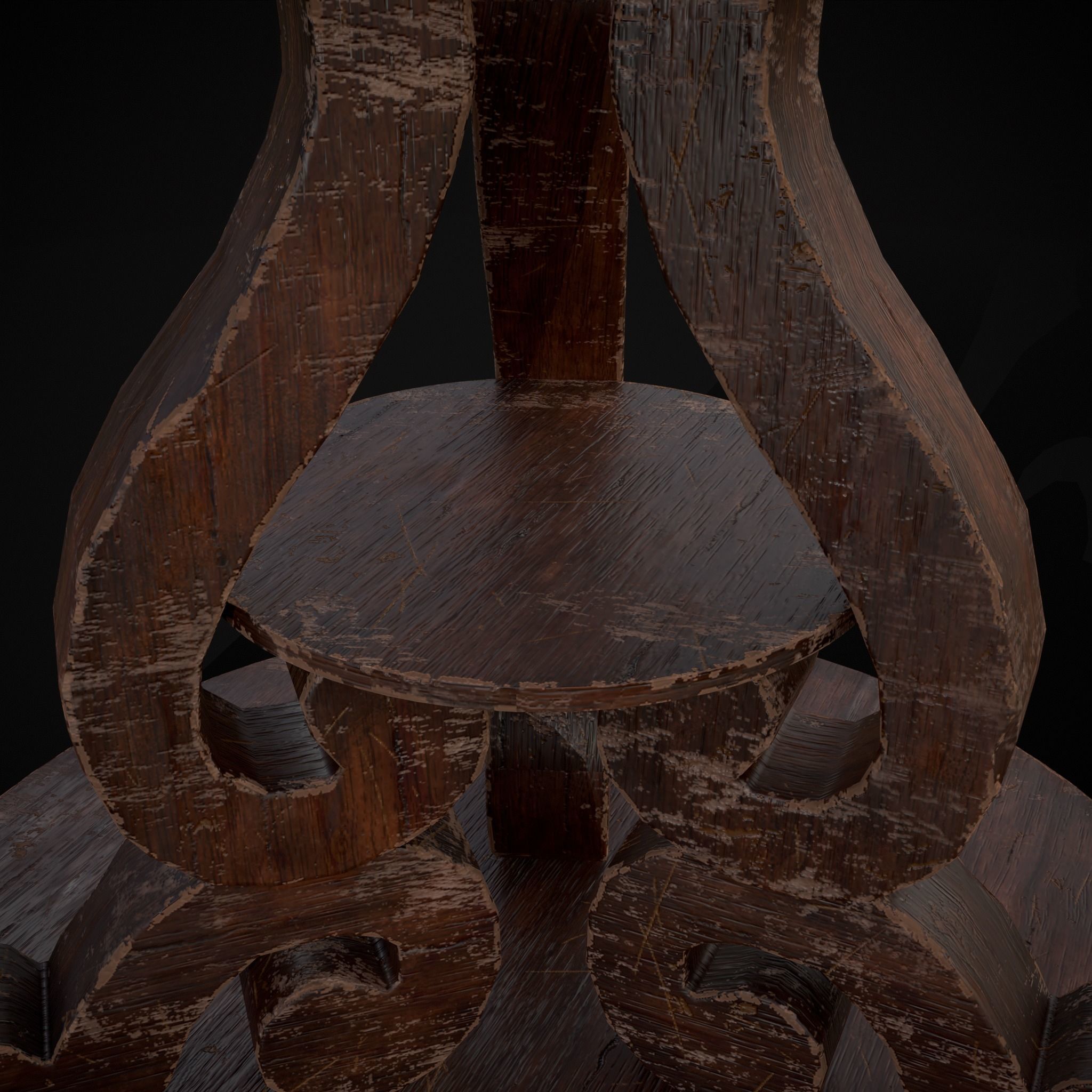 Medieval Antique Three Legged Table Low-poly 3D model_9