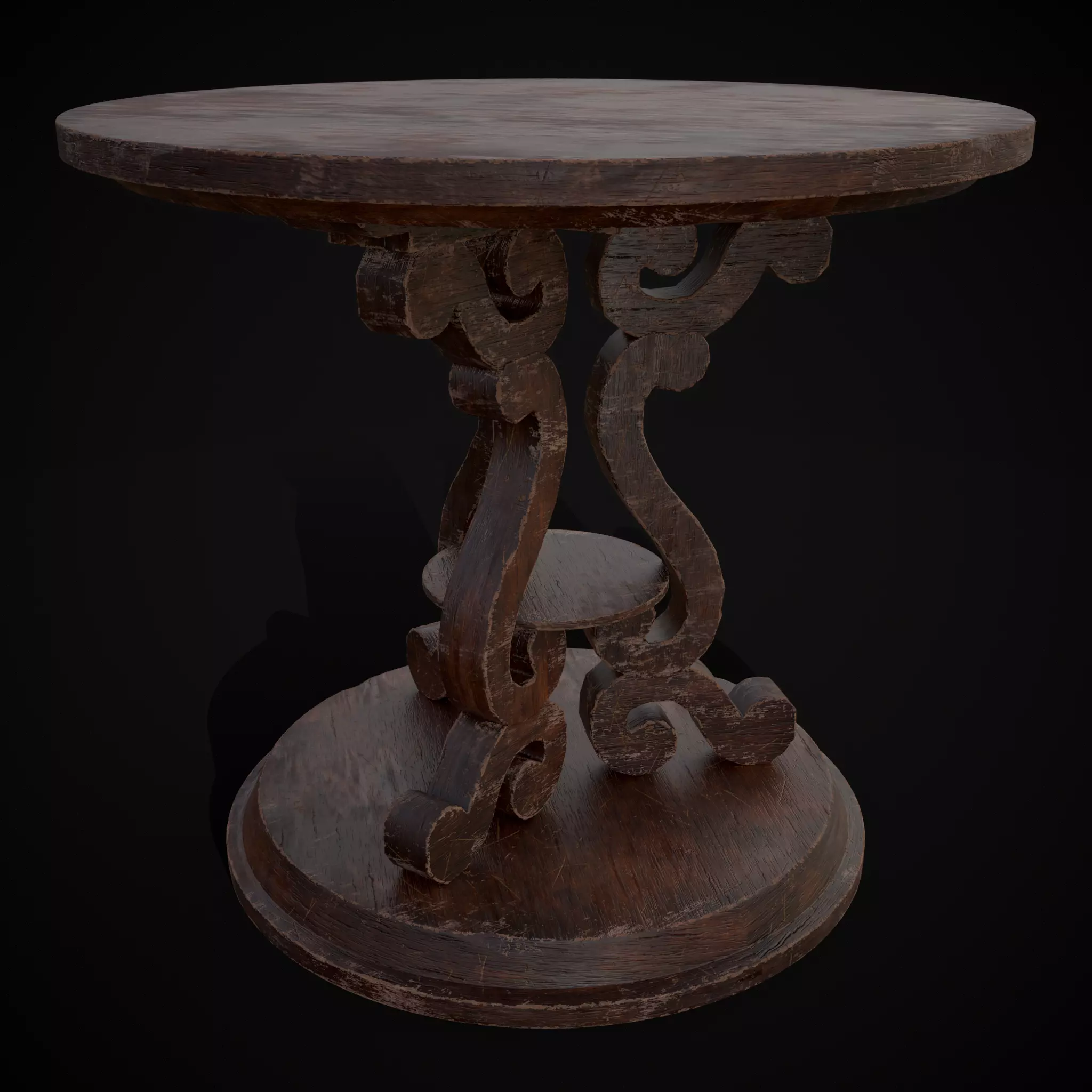 Medieval Antique Three Legged Table Low-poly 3D model_0