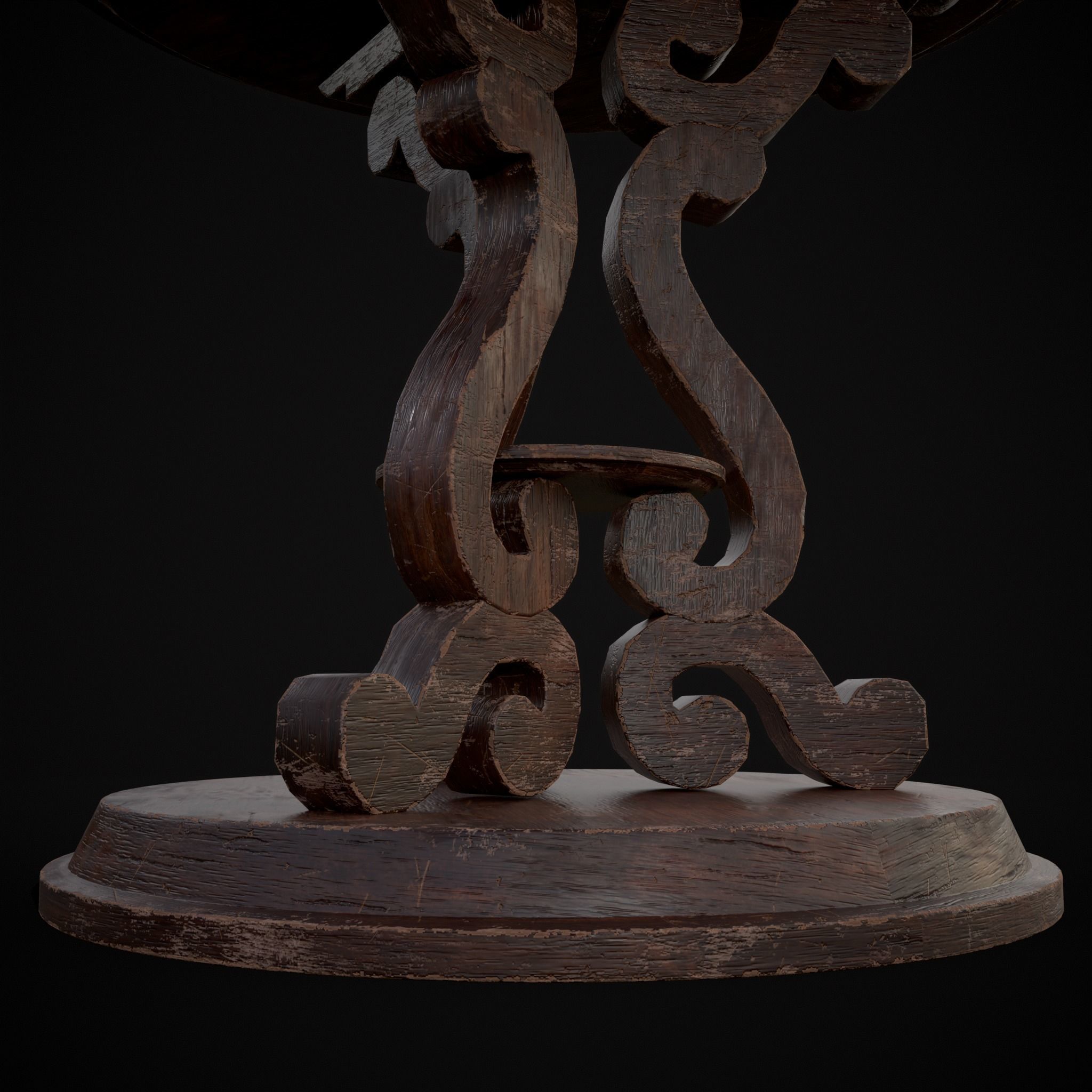 Medieval Antique Three Legged Table Low-poly 3D model_7