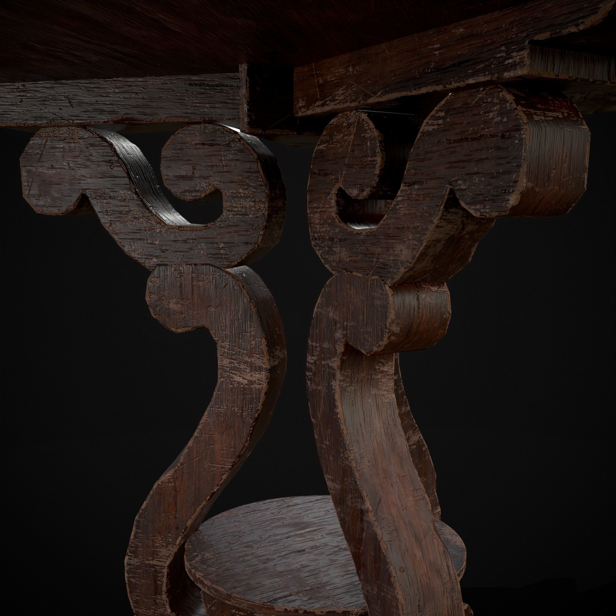 Medieval Antique Three Legged Table Low-poly 3D model_13