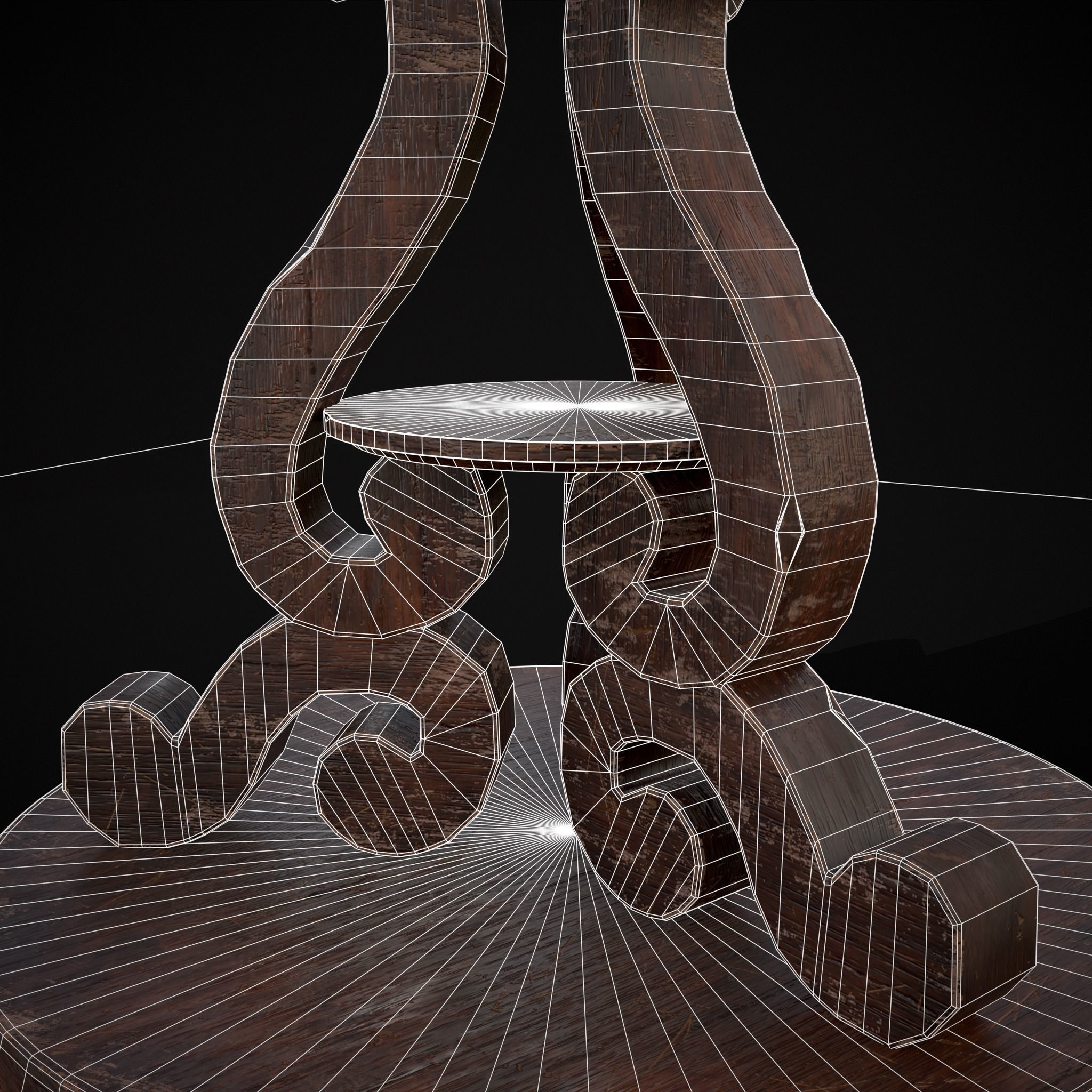 Medieval Antique Three Legged Table Low-poly 3D model_6