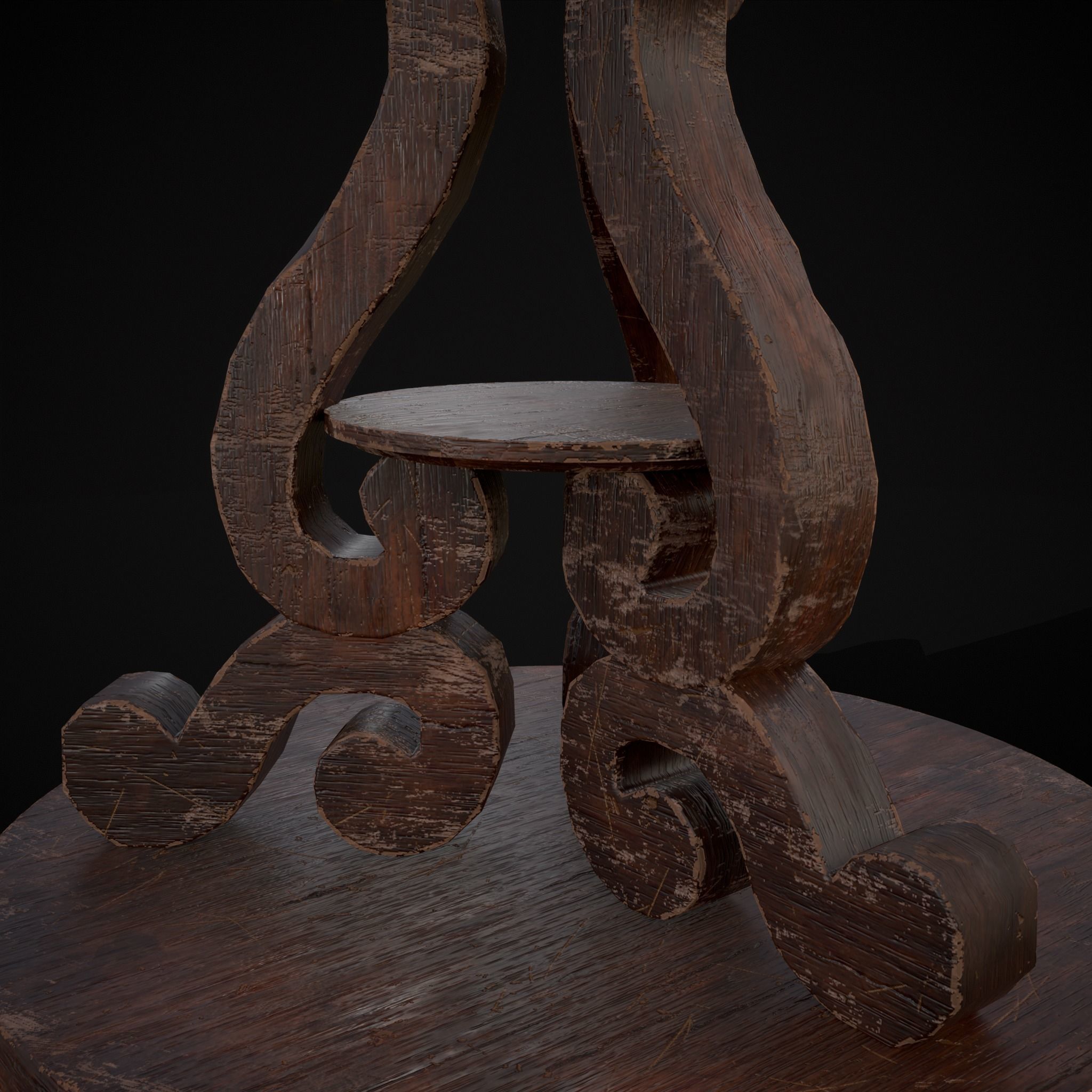 Medieval Antique Three Legged Table Low-poly 3D model_5