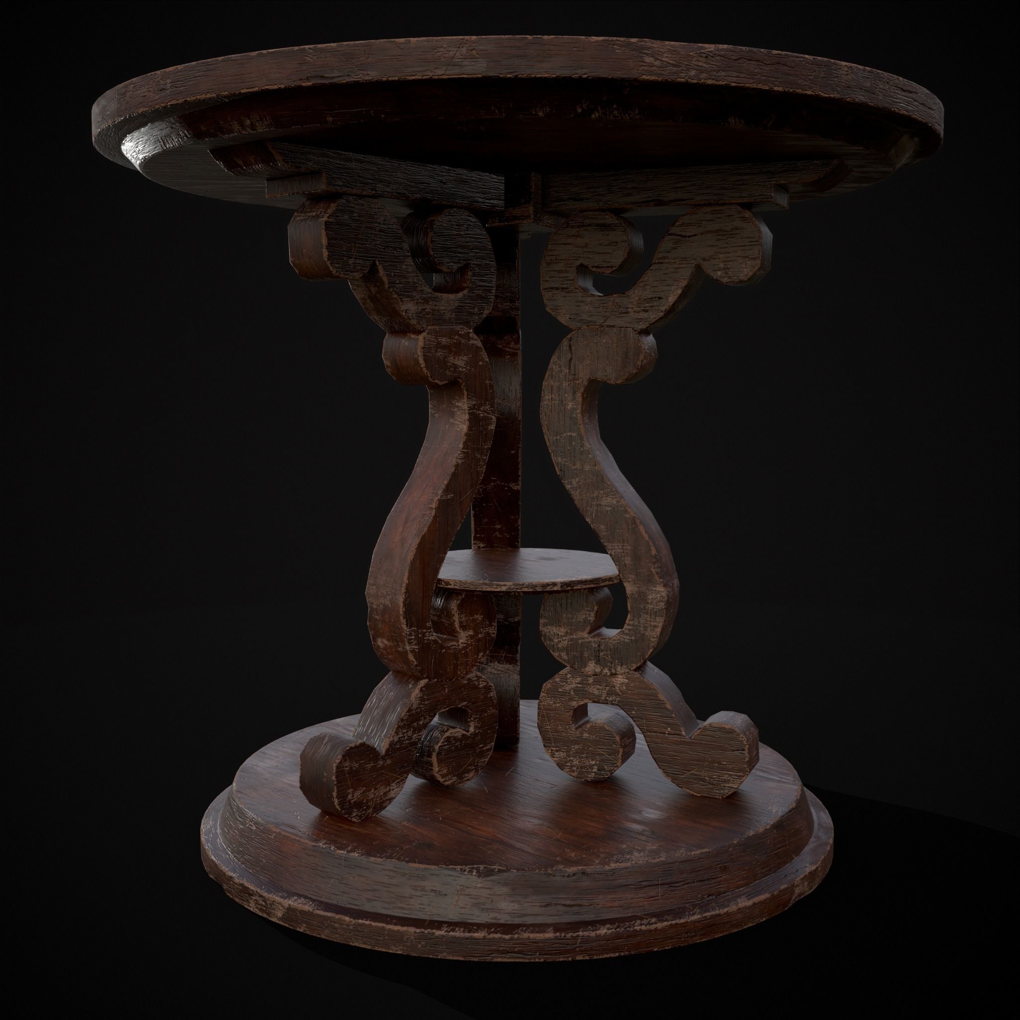 Medieval Antique Three Legged Table Low-poly 3D model_17
