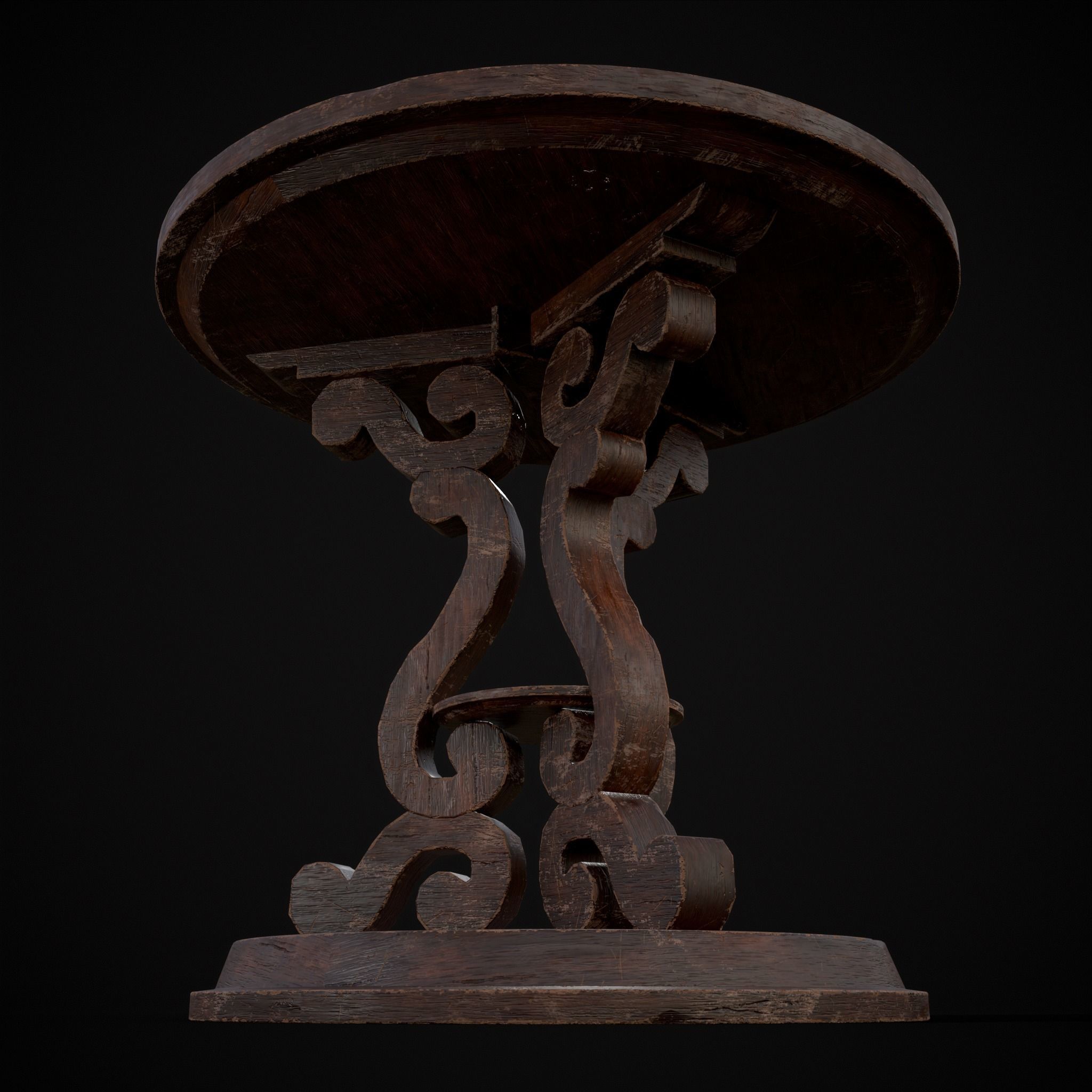 Medieval Antique Three Legged Table Low-poly 3D model_19