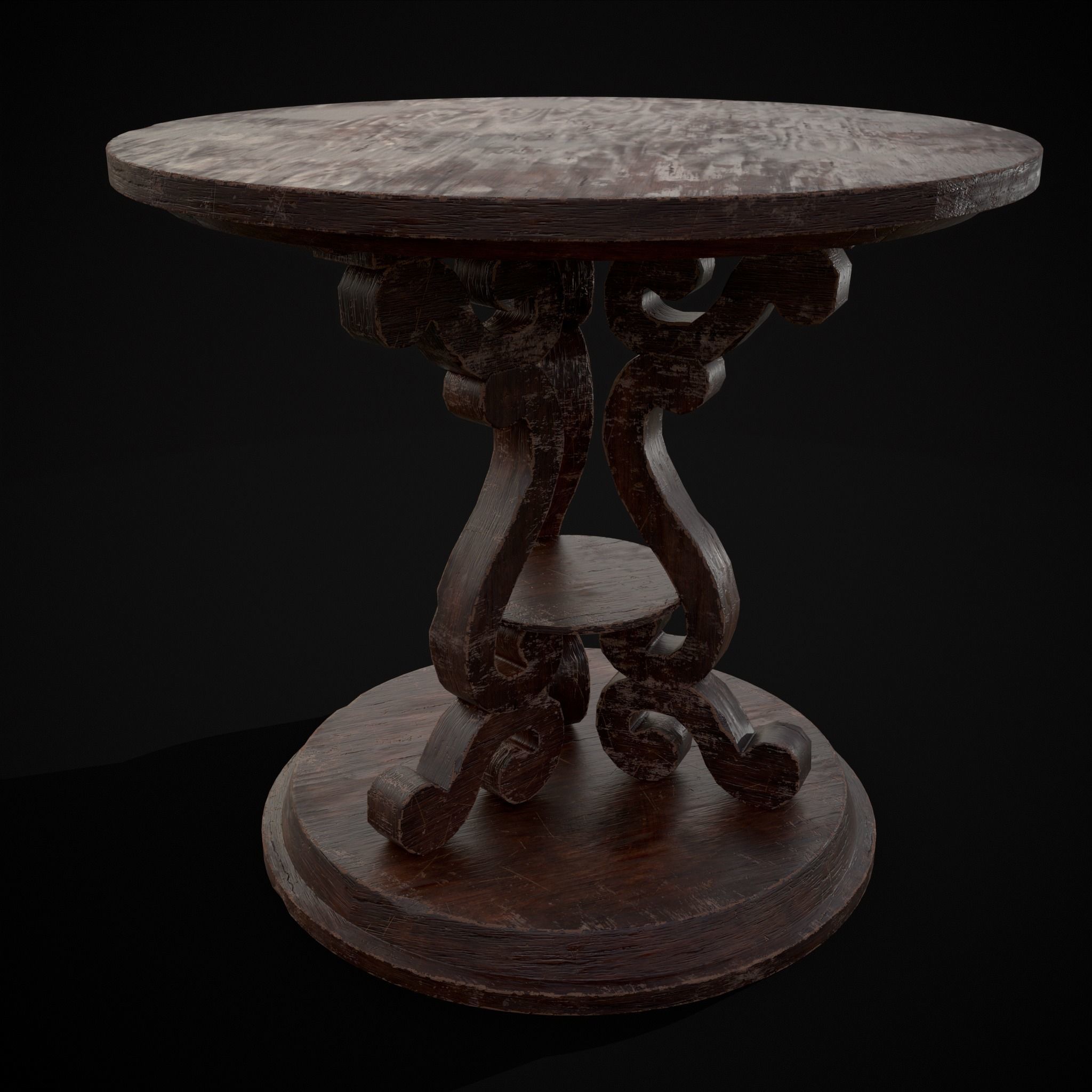 Medieval Antique Three Legged Table Low-poly 3D model_25