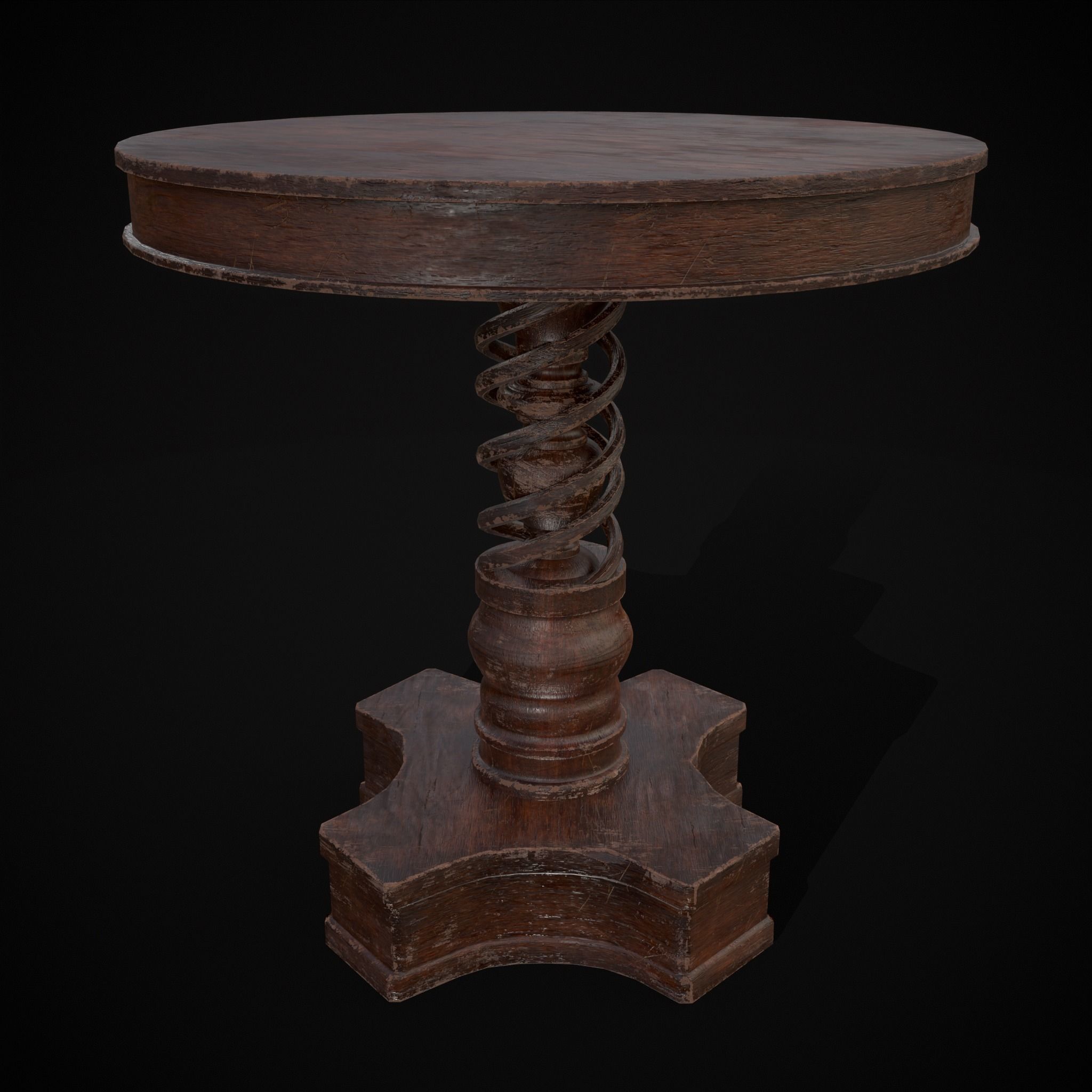 Medieval Antique Spiral Pedestal Round End Table Low-poly 3D model_29