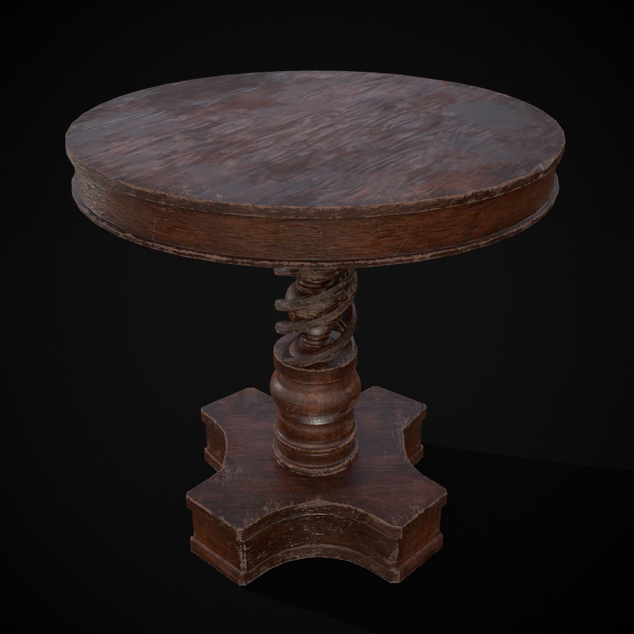 Medieval Antique Spiral Pedestal Round End Table Low-poly 3D model_23