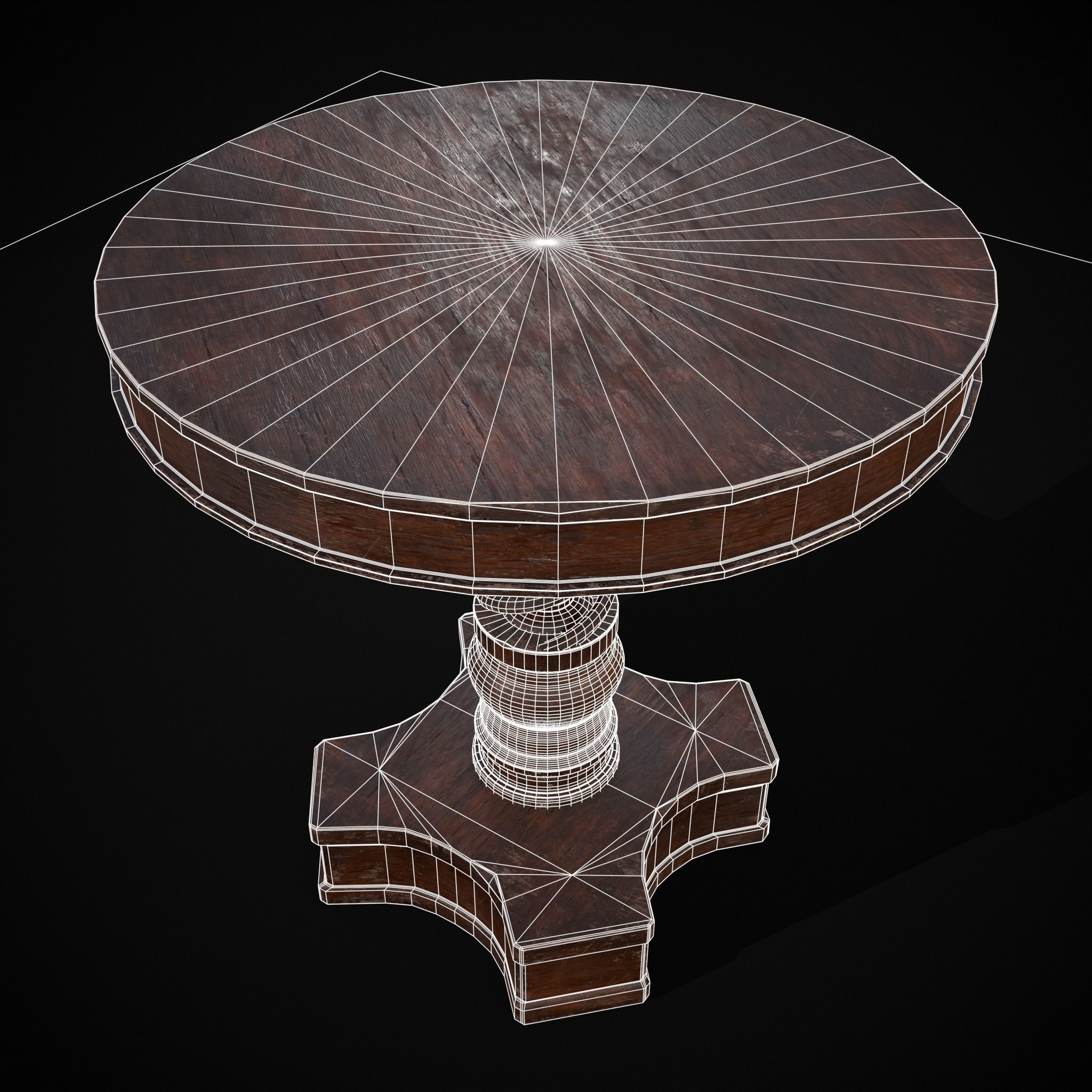 Medieval Antique Spiral Pedestal Round End Table Low-poly 3D model_26