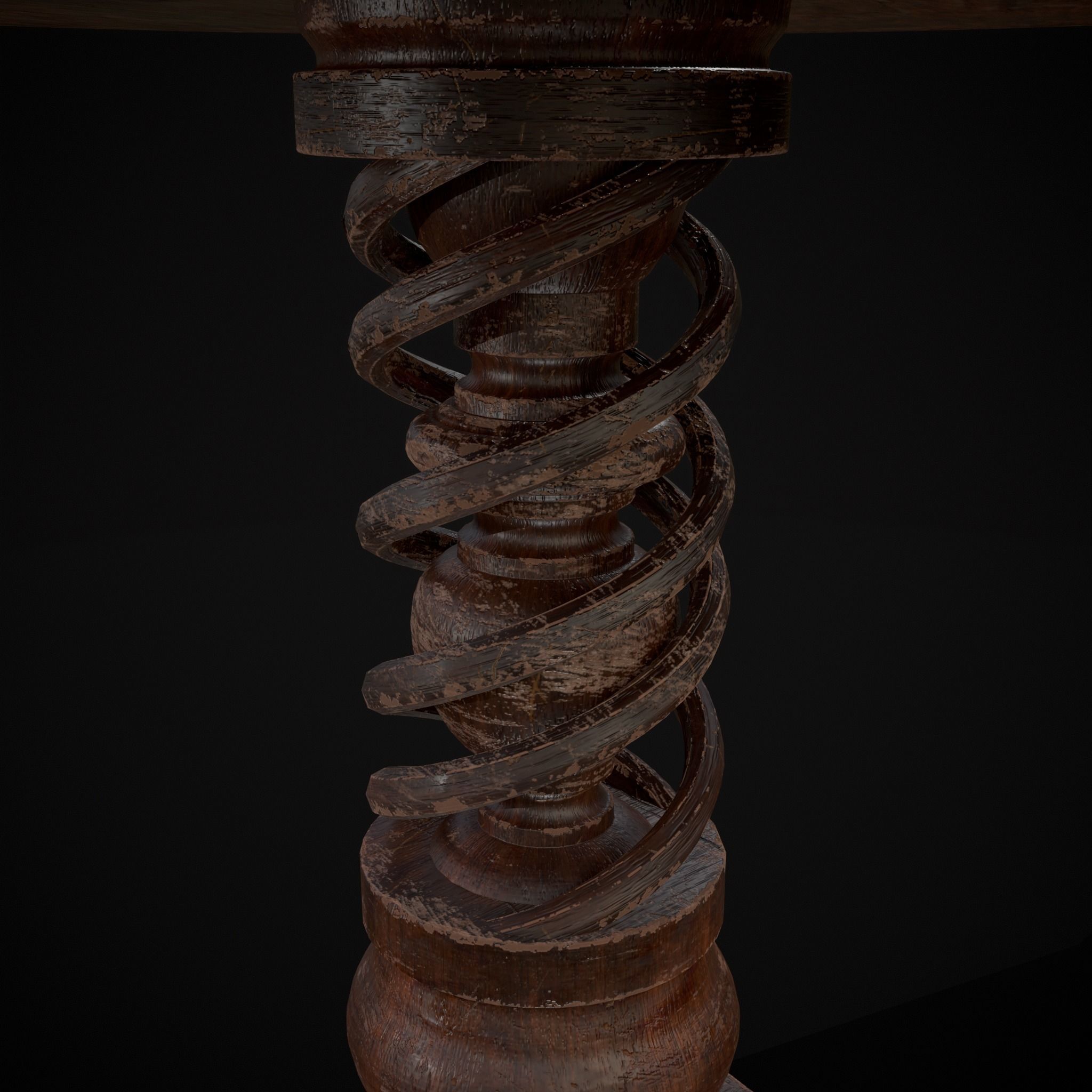 Medieval Antique Spiral Pedestal Round End Table Low-poly 3D model_27