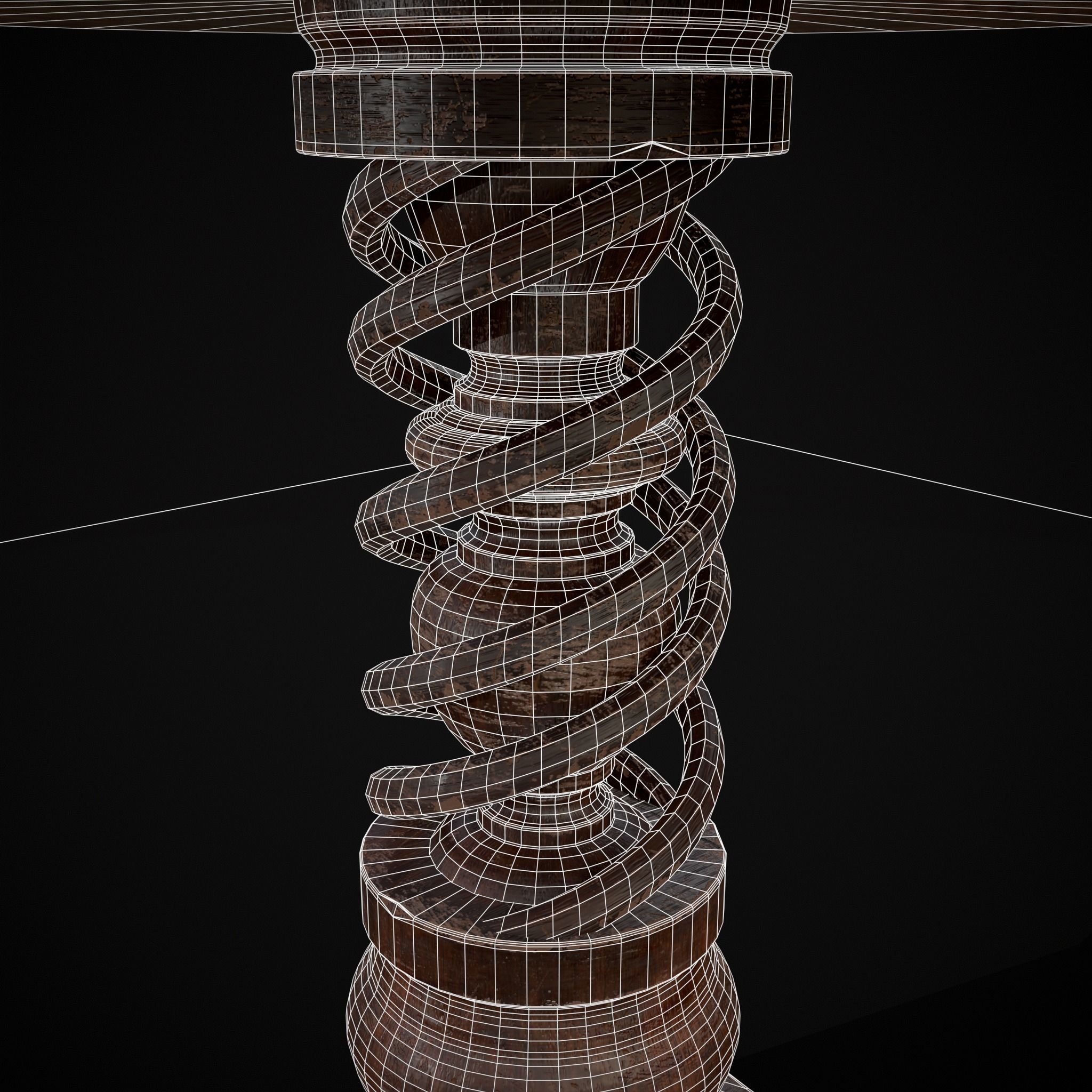 Medieval Antique Spiral Pedestal Round End Table Low-poly 3D model_28