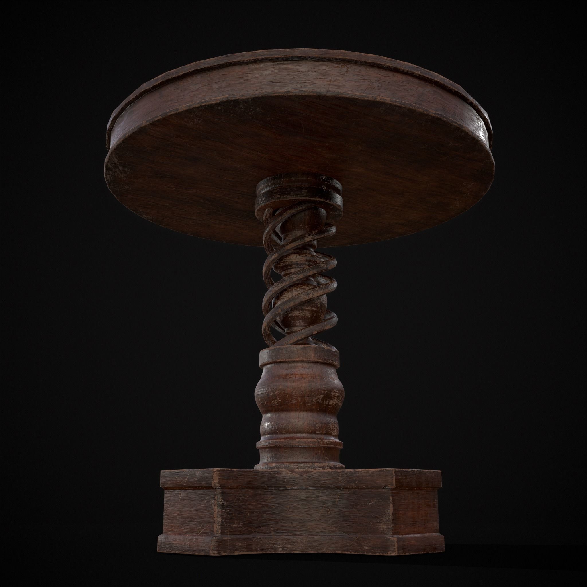 Medieval Antique Spiral Pedestal Round End Table Low-poly 3D model_15