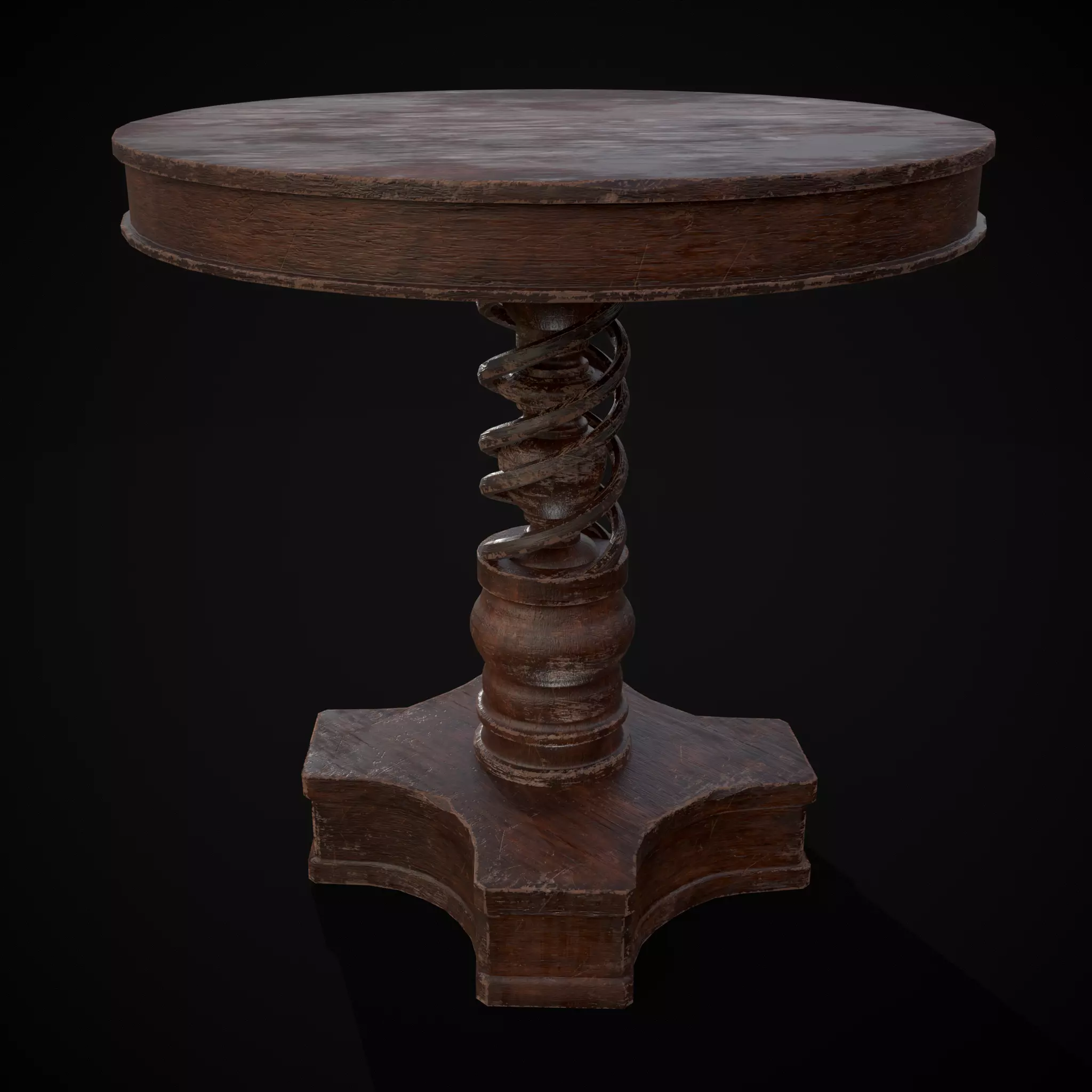 Medieval Antique Spiral Pedestal Round End Table Low-poly 3D model_0