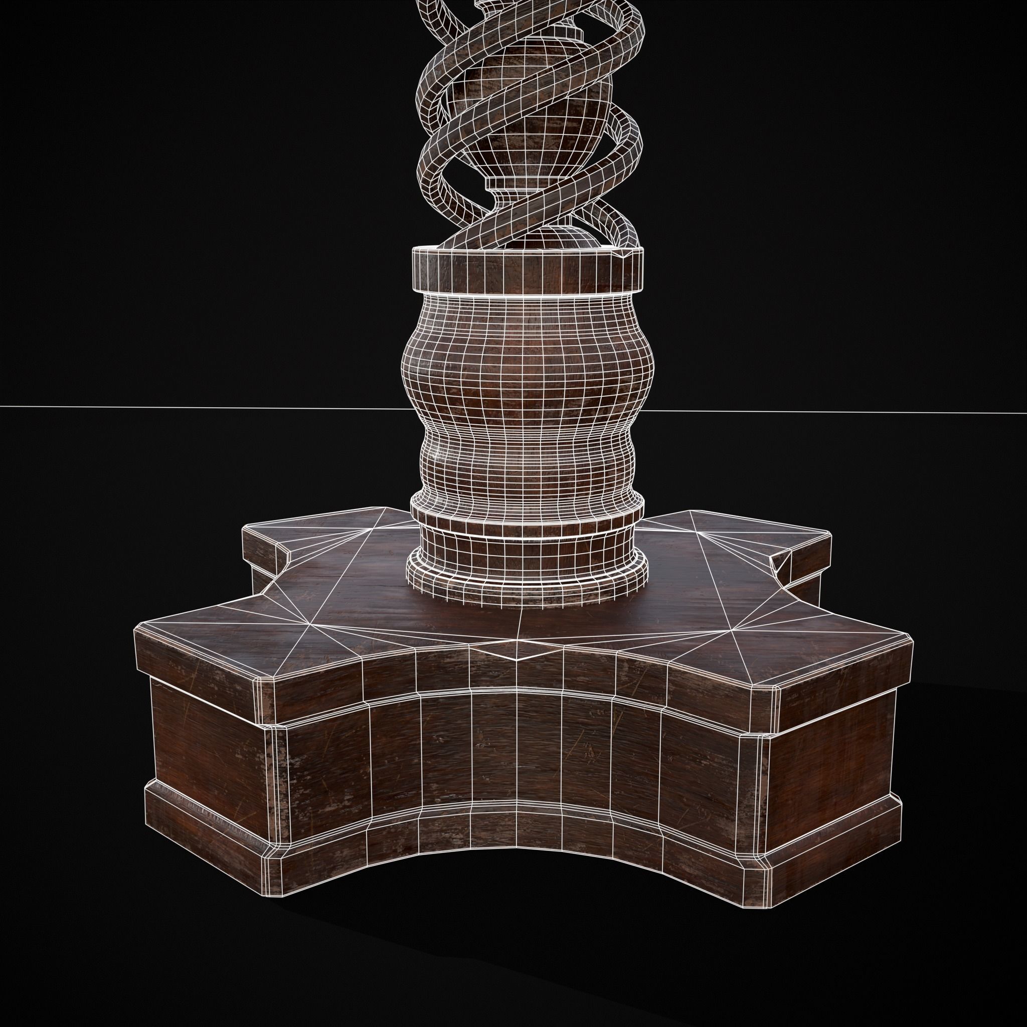 Medieval Antique Spiral Pedestal Round End Table Low-poly 3D model_6