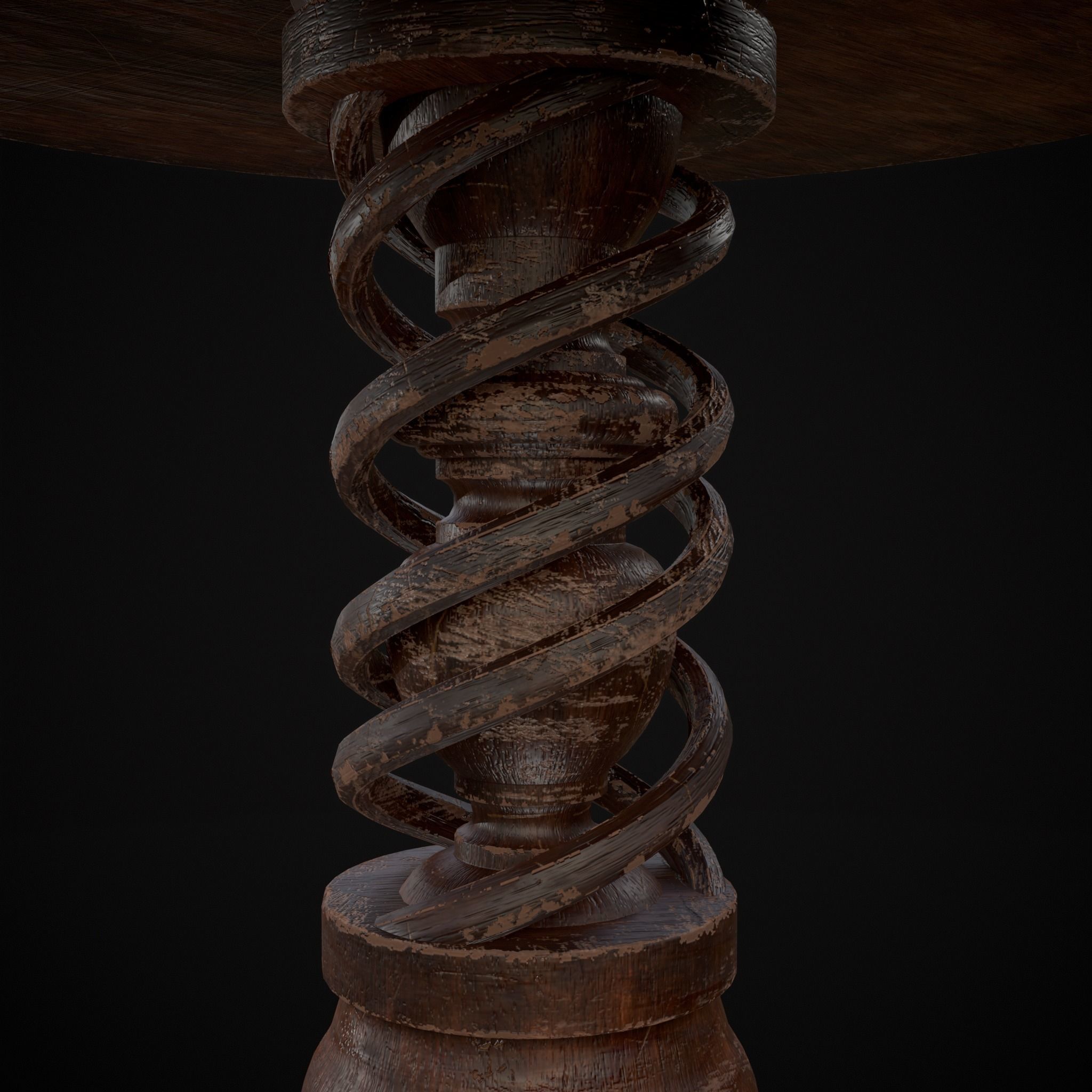 Medieval Antique Spiral Pedestal Round End Table Low-poly 3D model_9