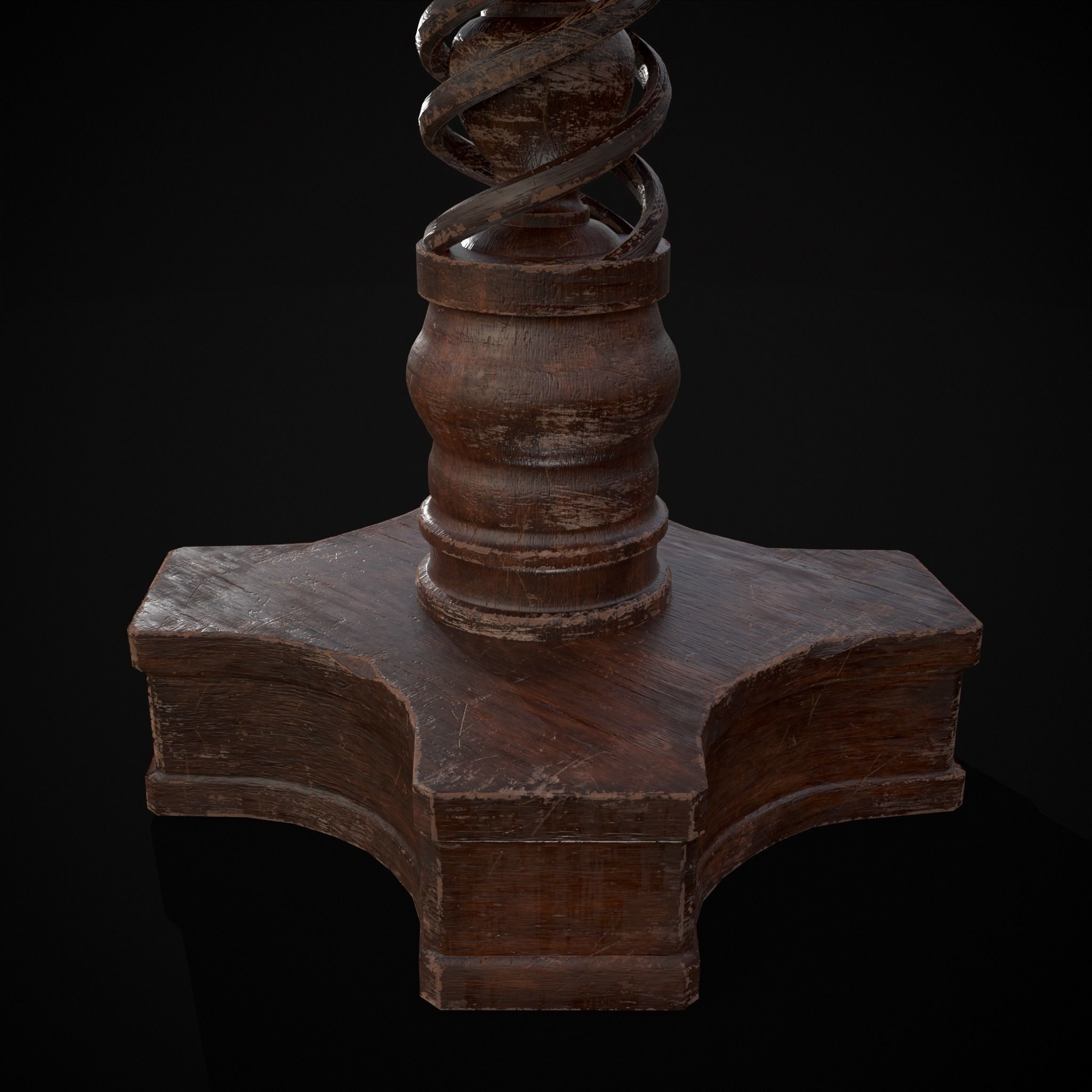 Medieval Antique Spiral Pedestal Round End Table Low-poly 3D model_7