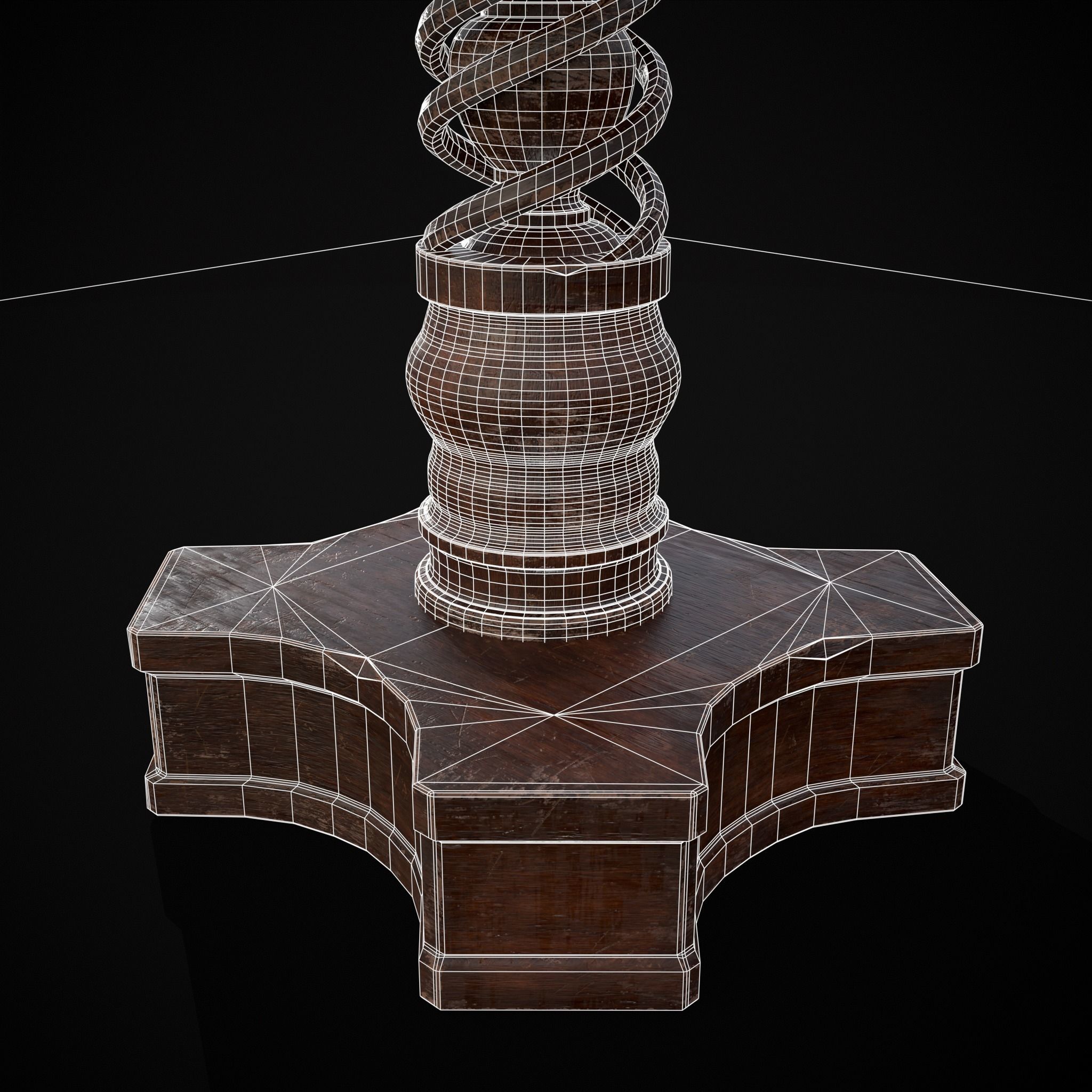 Medieval Antique Spiral Pedestal Round End Table Low-poly 3D model_8