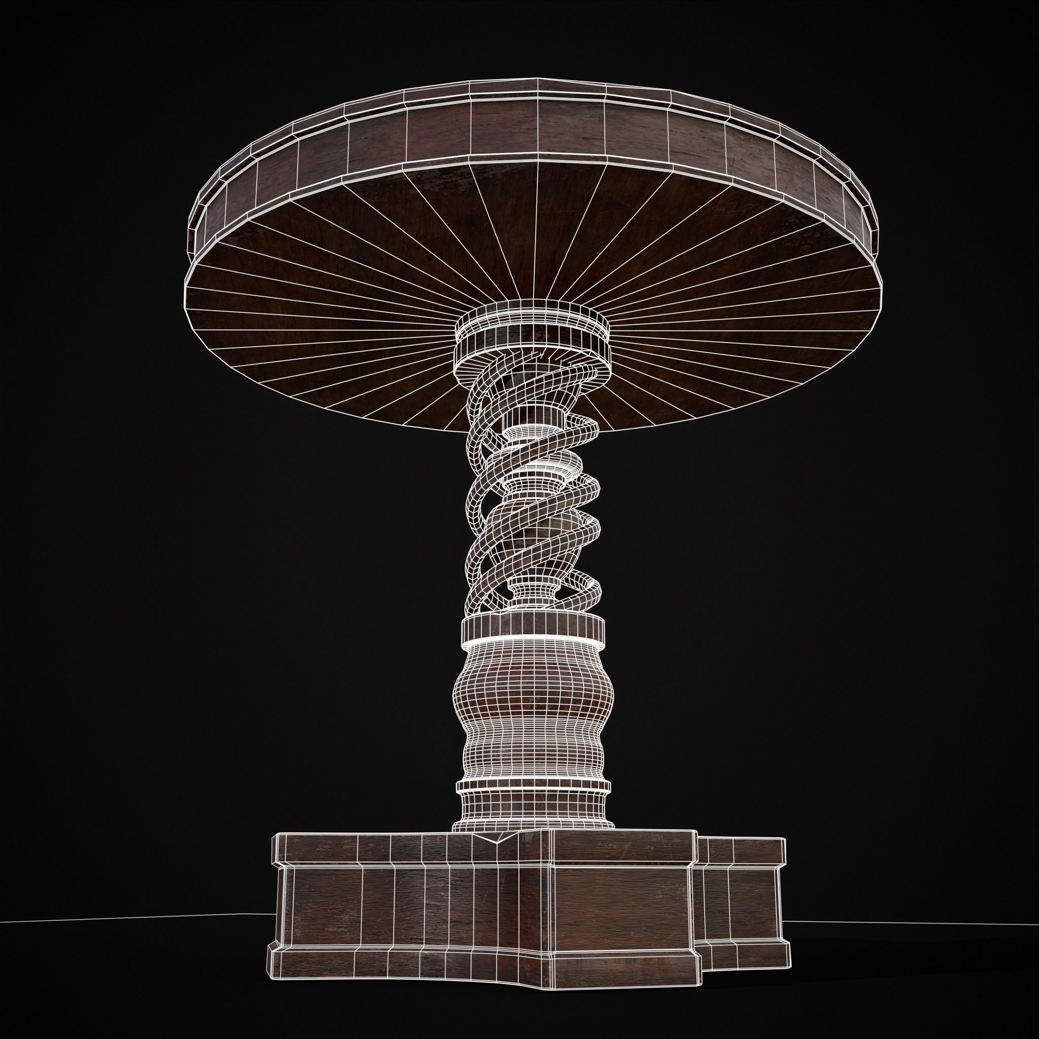 Medieval Antique Spiral Pedestal Round End Table Low-poly 3D model_22