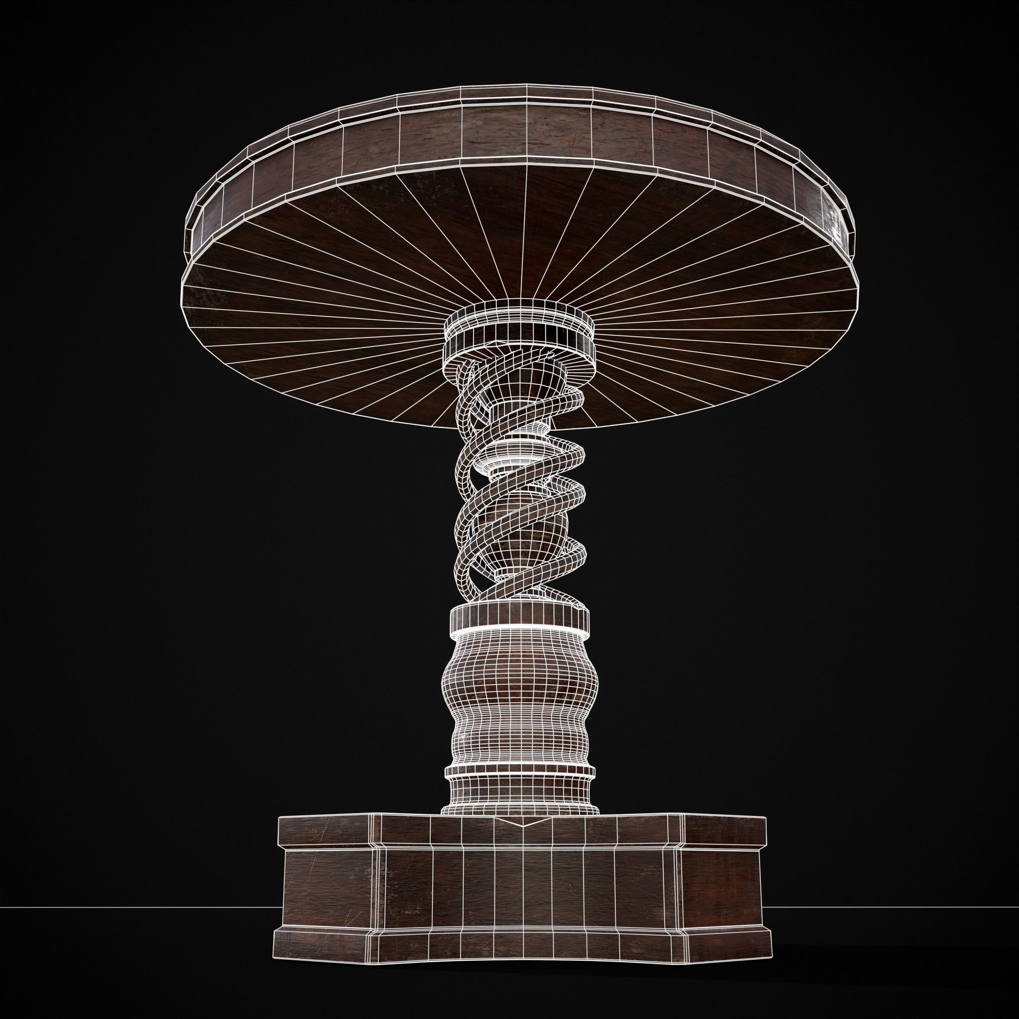 Medieval Antique Spiral Pedestal Round End Table Low-poly 3D model_16