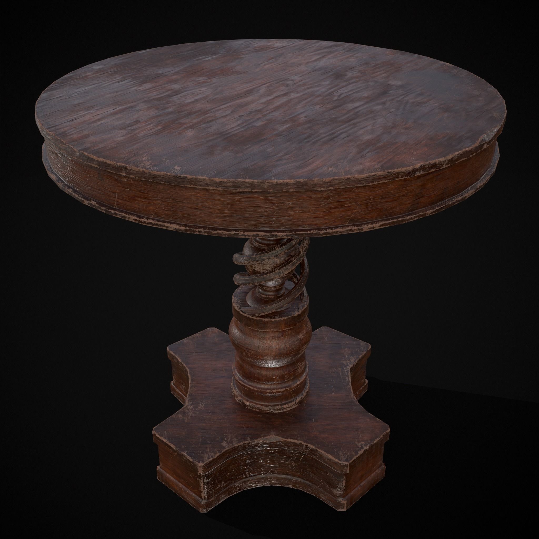 Medieval Antique Spiral Pedestal Round End Table Low-poly 3D model_13