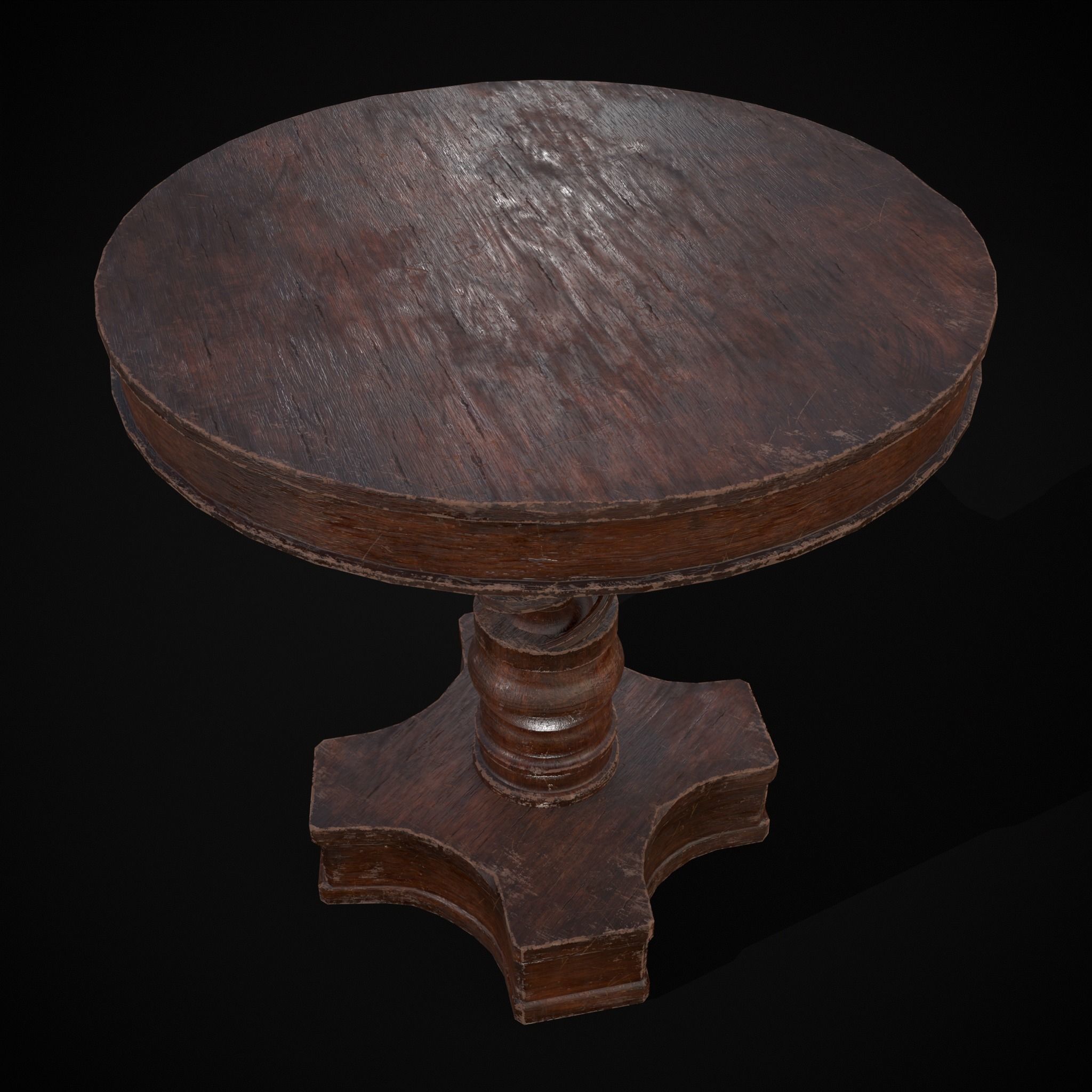 Medieval Antique Spiral Pedestal Round End Table Low-poly 3D model_25
