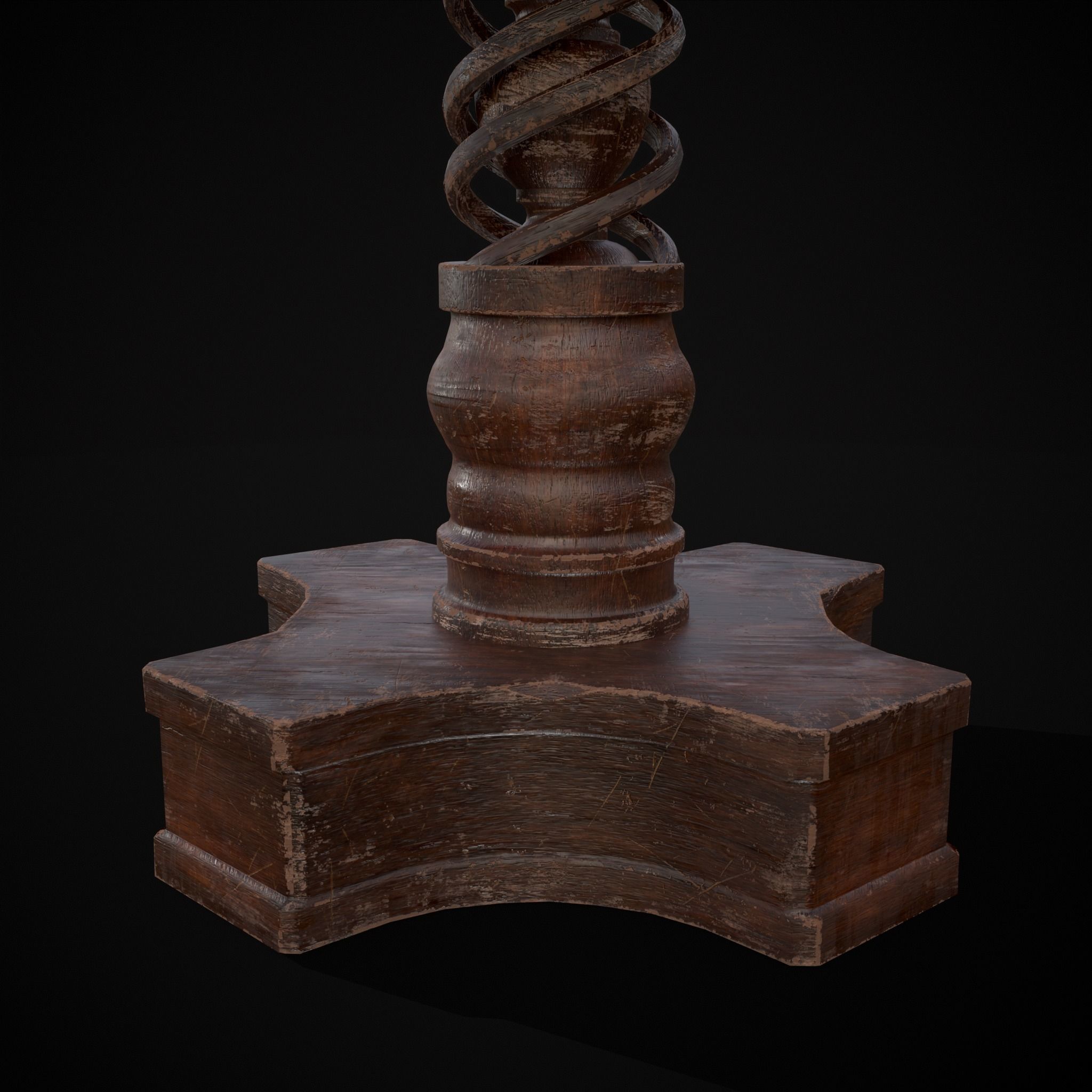 Medieval Antique Spiral Pedestal Round End Table Low-poly 3D model_5