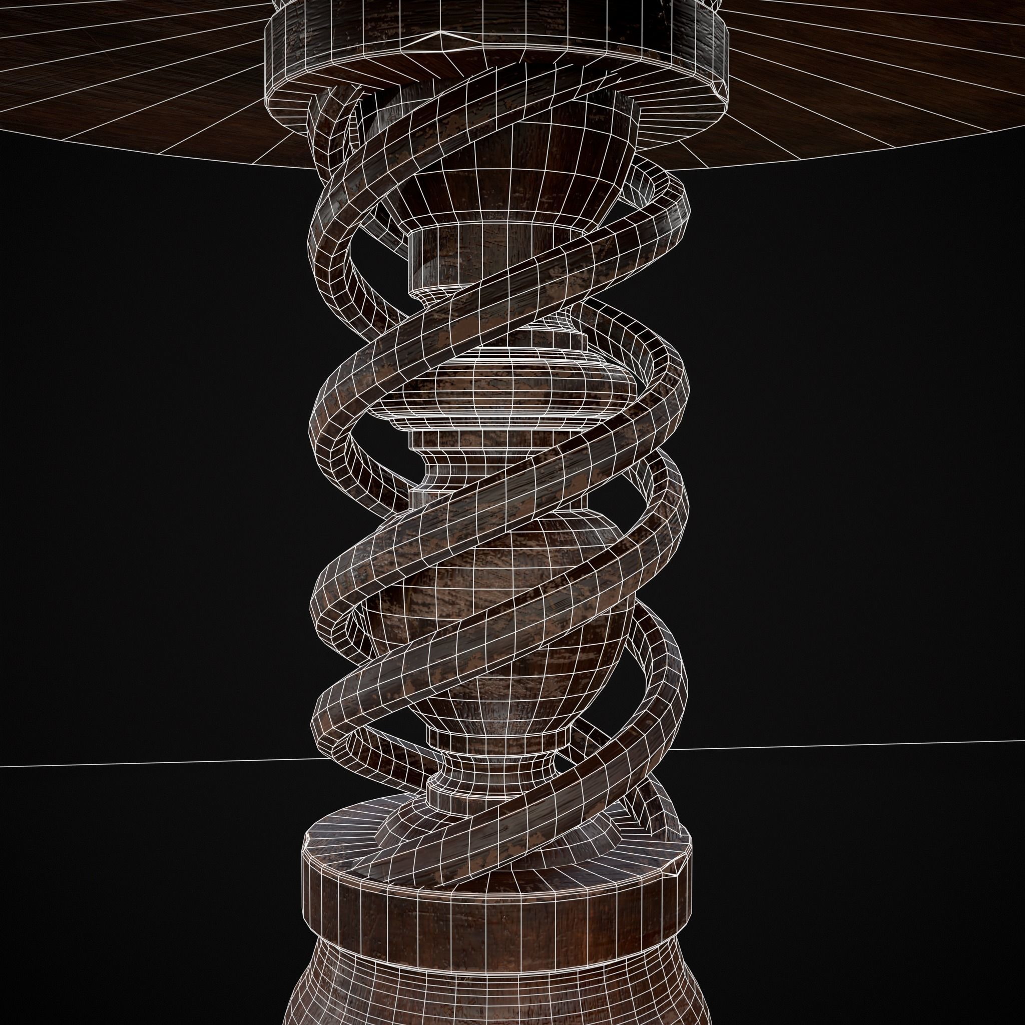 Medieval Antique Spiral Pedestal Round End Table Low-poly 3D model_10