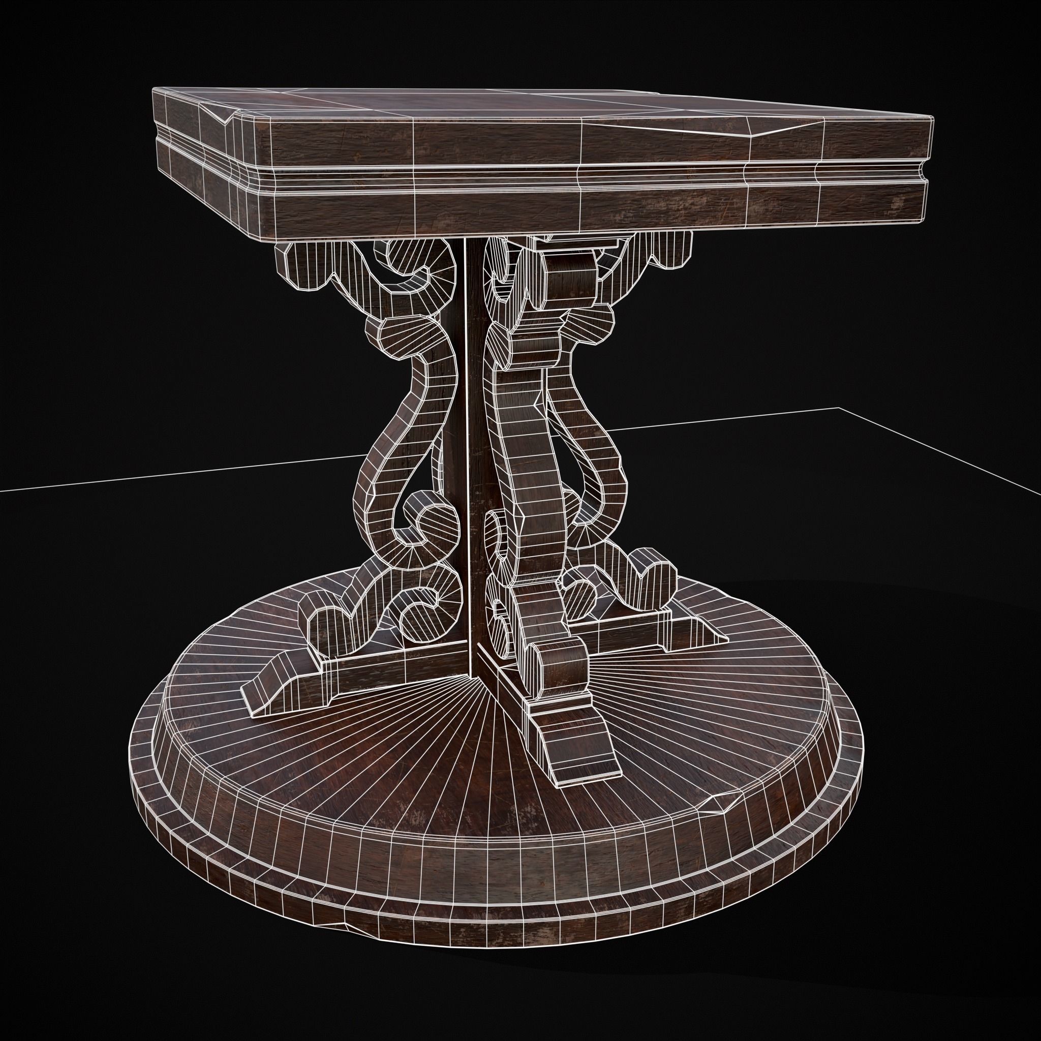 Medieval Mahogany Antique Square Table Low-poly 3D model_26