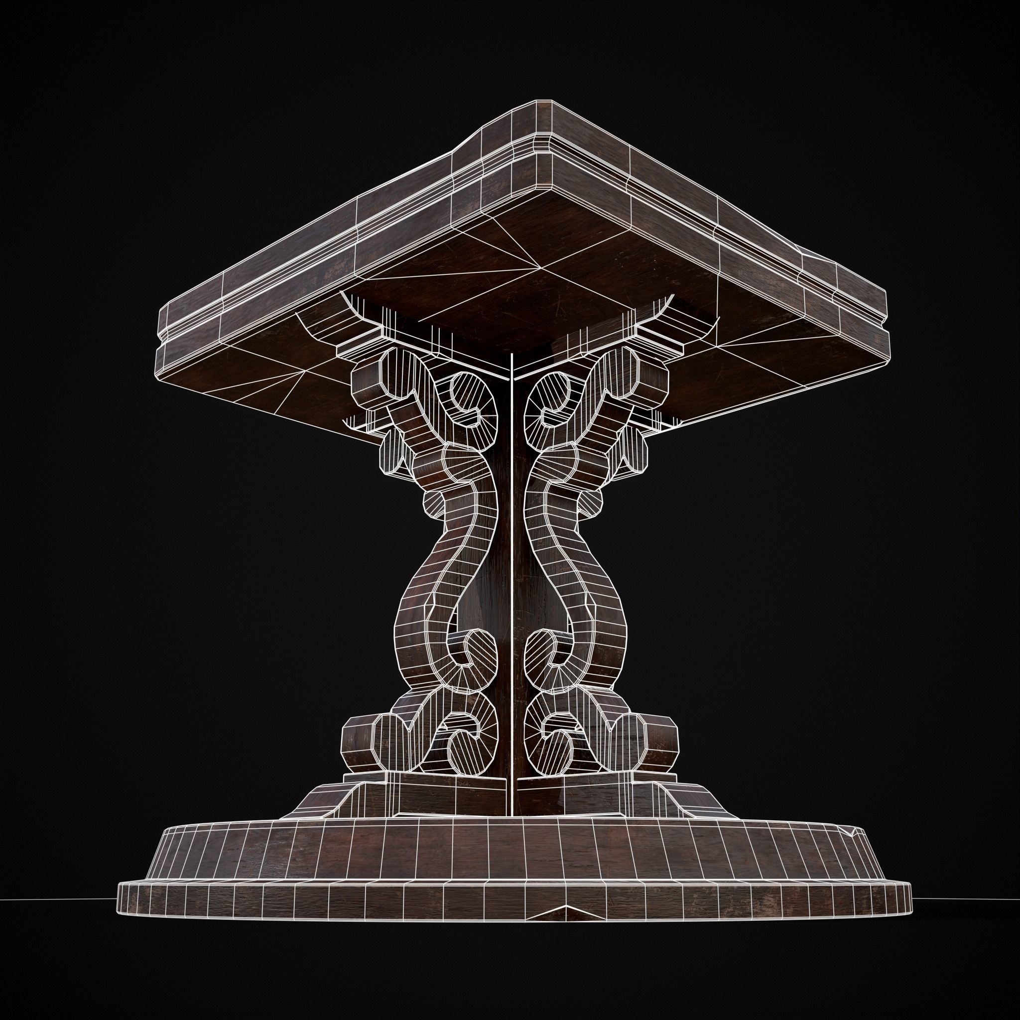 Medieval Mahogany Antique Square Table Low-poly 3D model_20