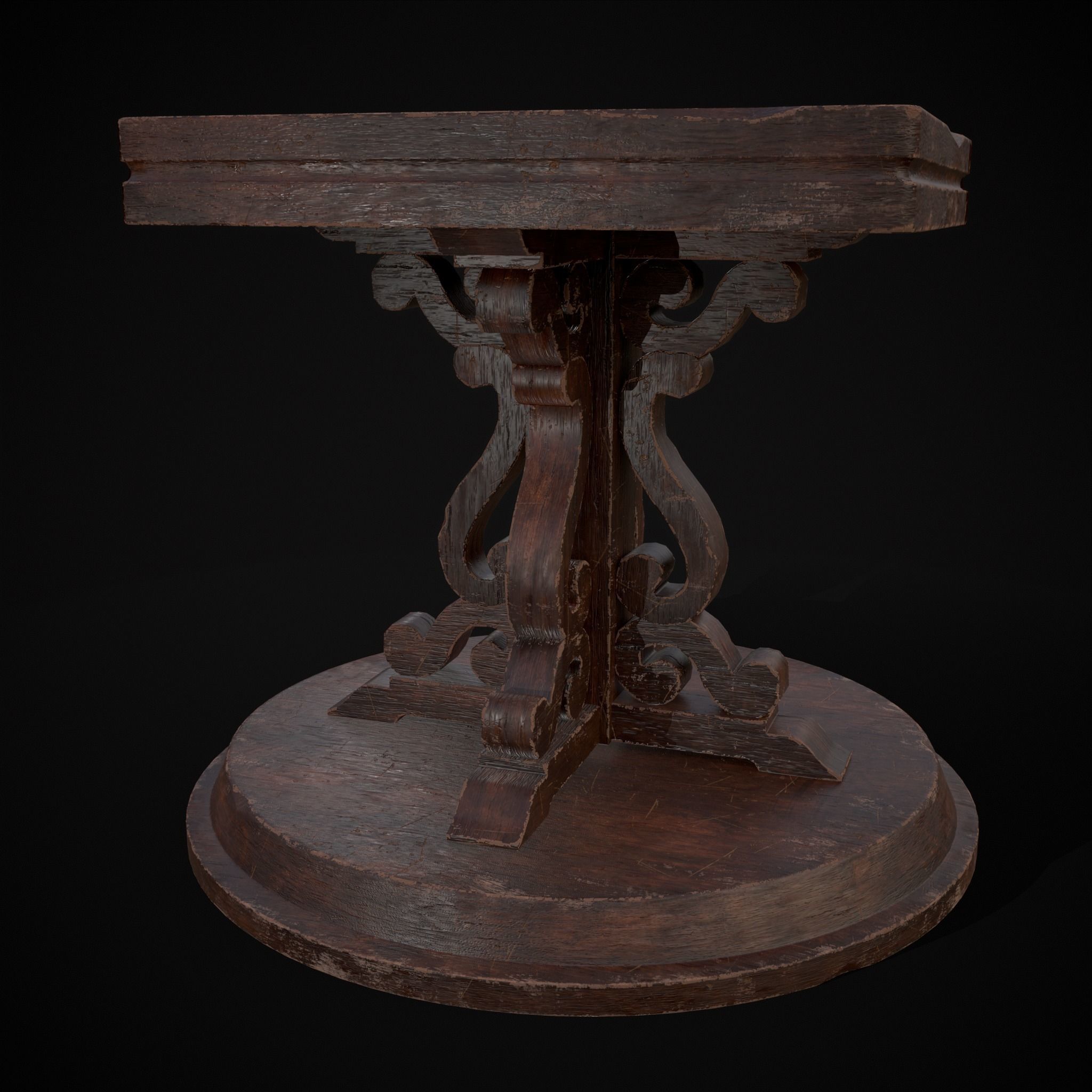 Medieval Mahogany Antique Square Table Low-poly 3D model_21