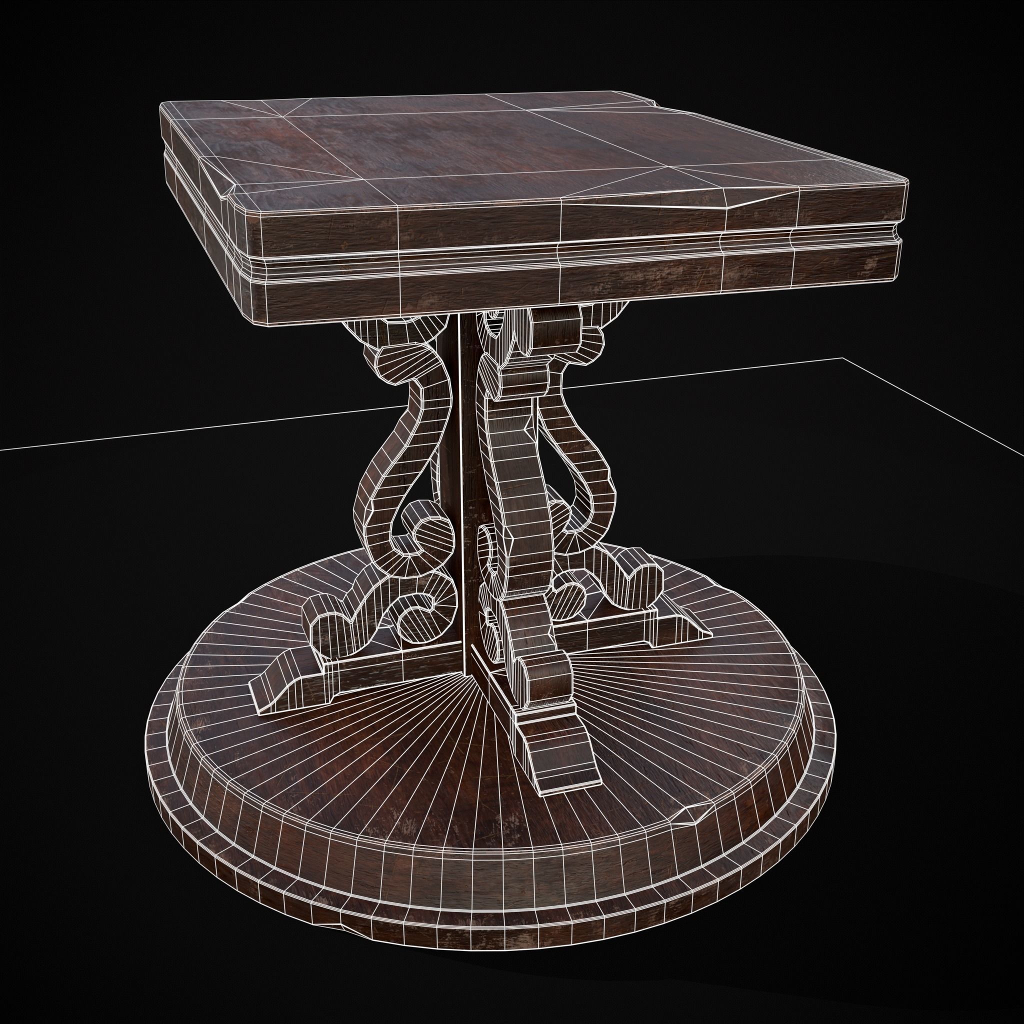 Medieval Mahogany Antique Square Table Low-poly 3D model_18