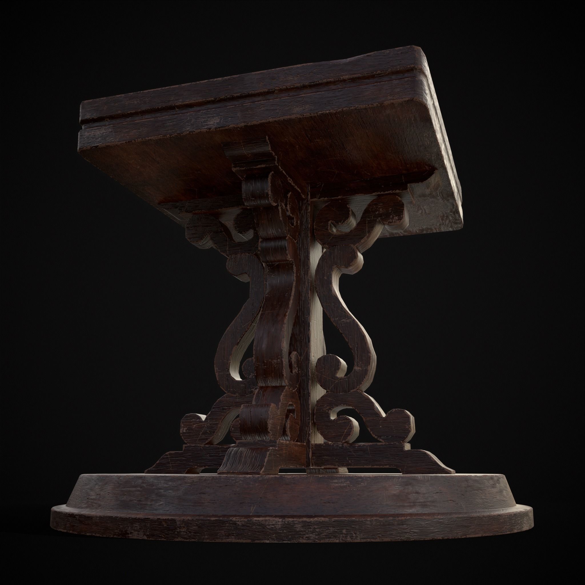 Medieval Mahogany Antique Square Table Low-poly 3D model_5