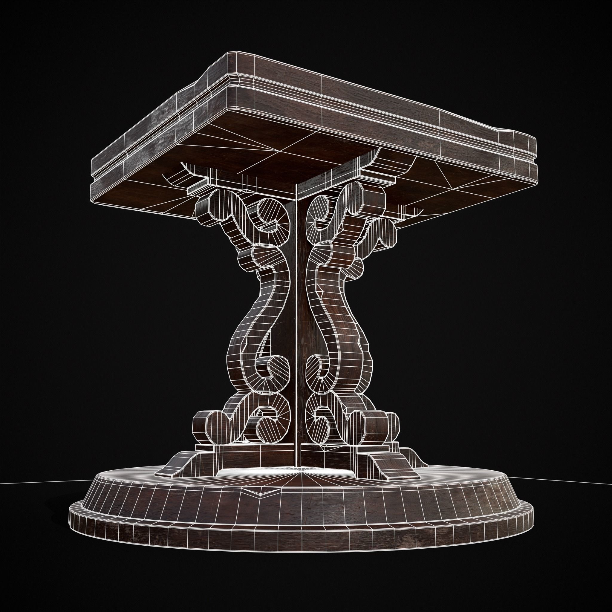 Medieval Mahogany Antique Square Table Low-poly 3D model_4
