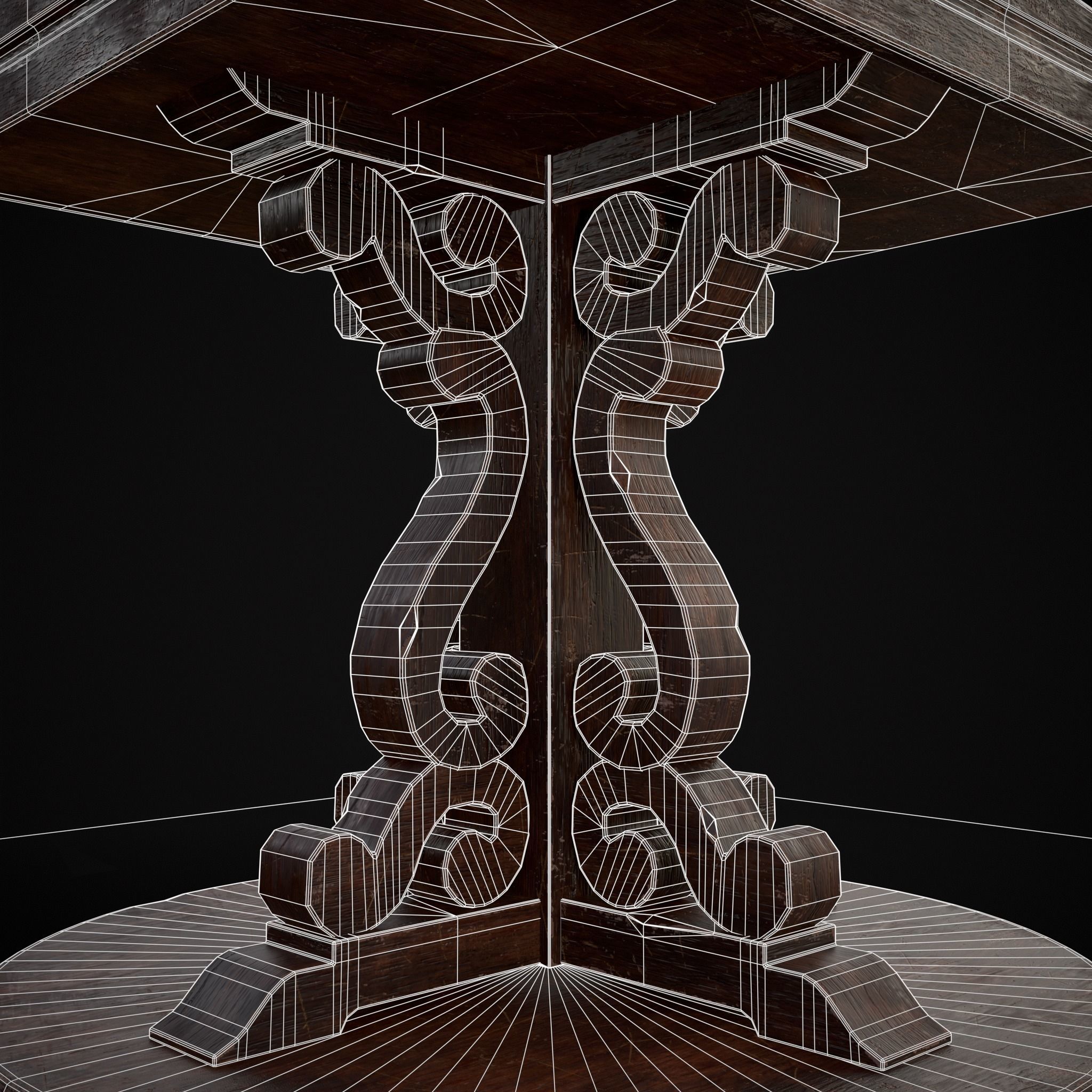 Medieval Mahogany Antique Square Table Low-poly 3D model_10