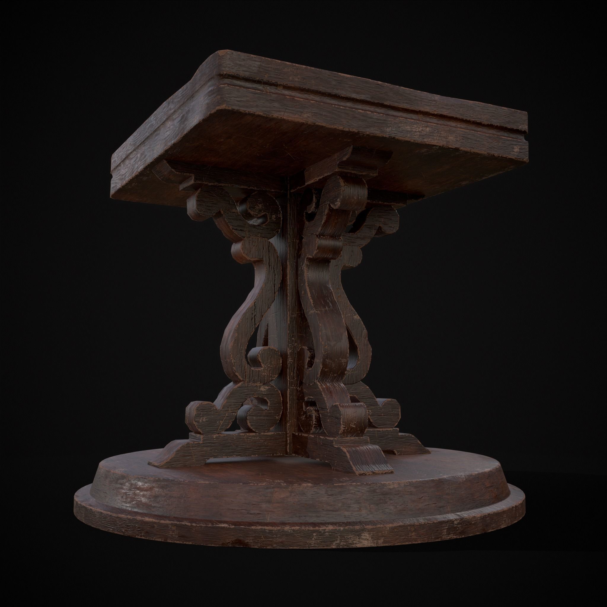 Medieval Mahogany Antique Square Table Low-poly 3D model_23