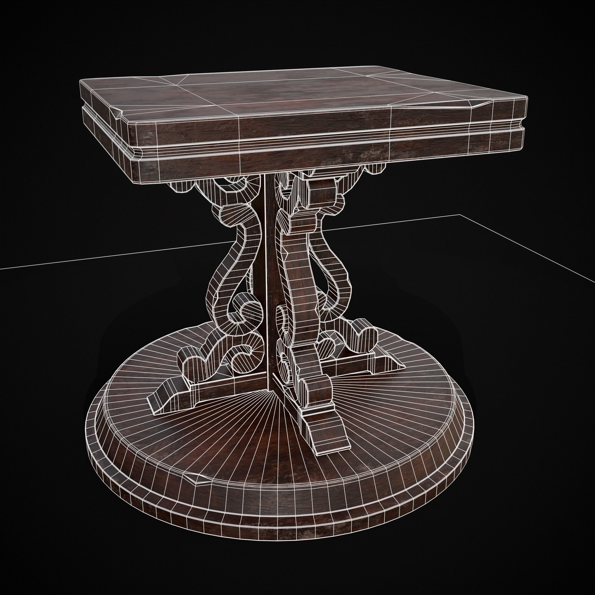 Medieval Mahogany Antique Square Table Low-poly 3D model_2